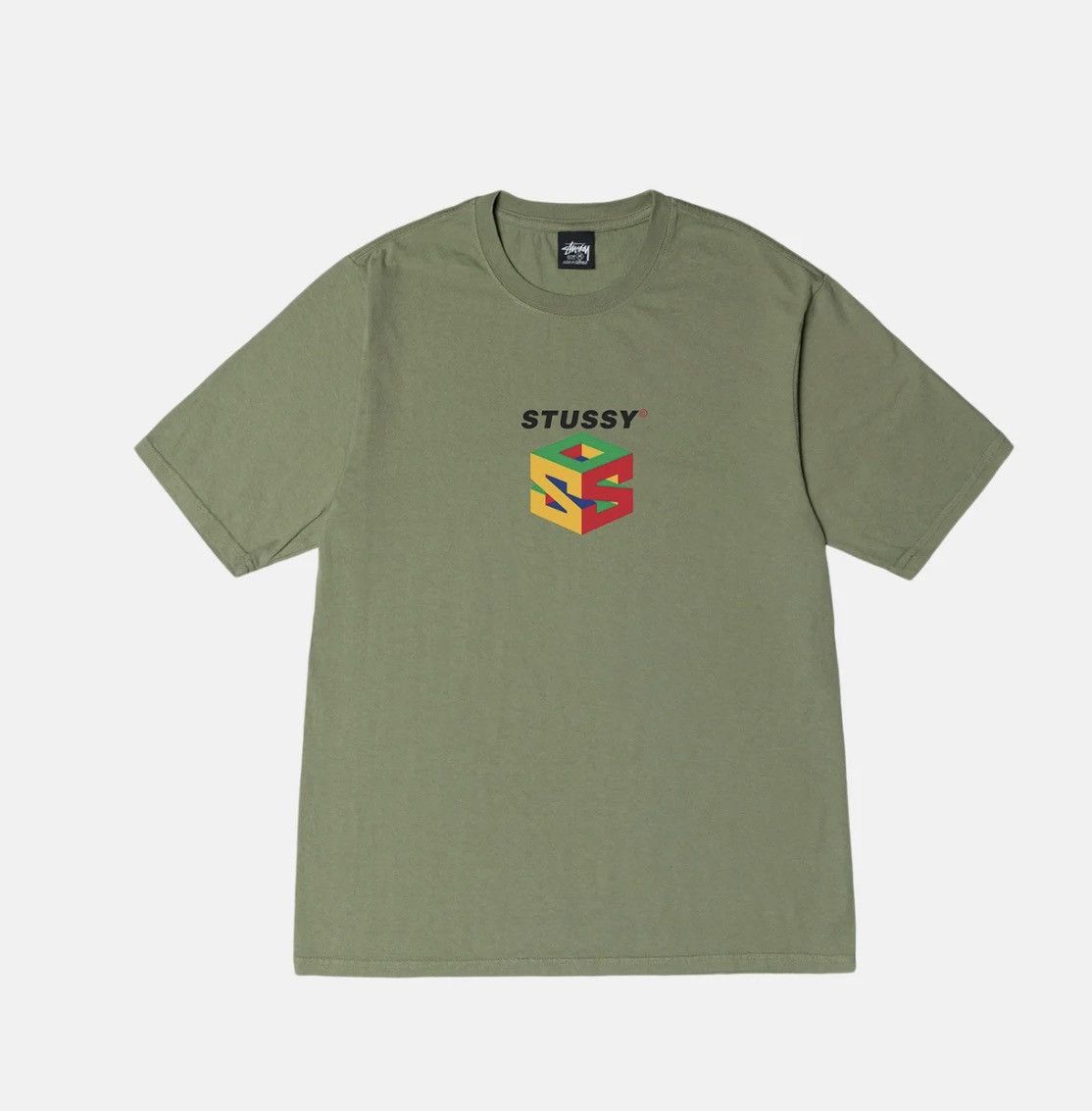 image of Stussy S64 Nintendo 64 Pigment Dyed Tee in Olive, Men's (Size Medium)