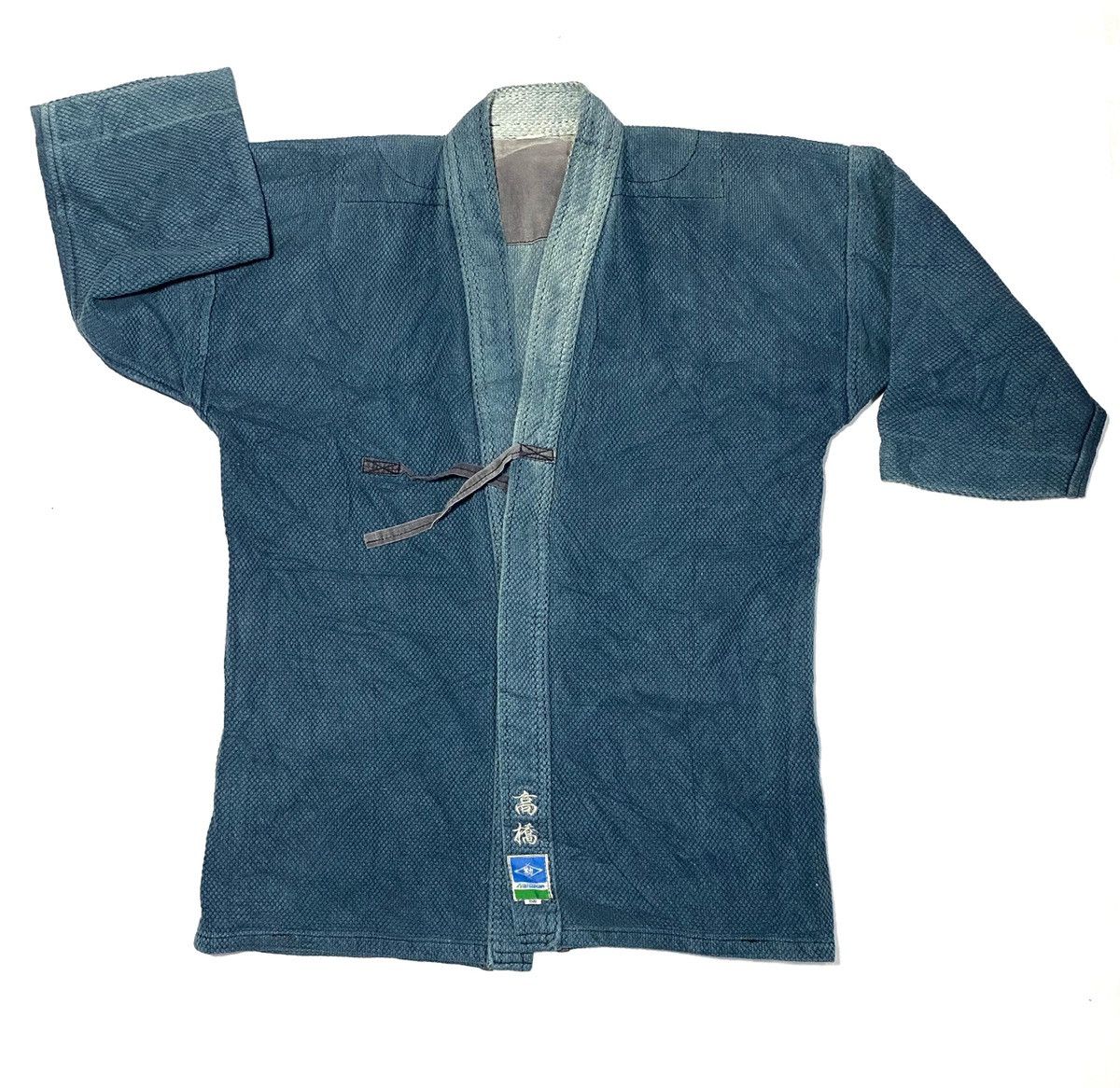 Vintage kendo jacket indigo woven cotton drawstring kimono