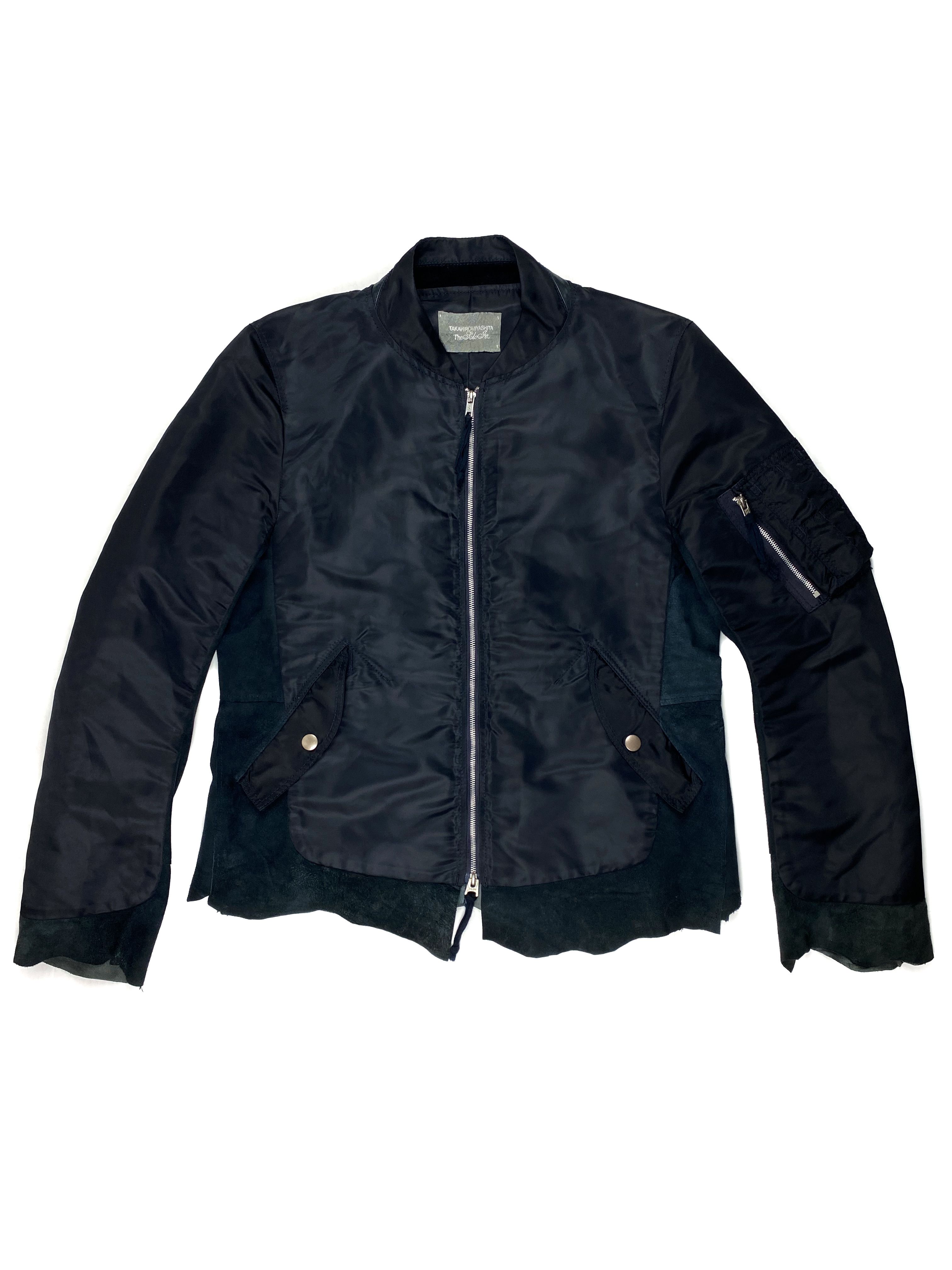 Pre-owned Takahiromiyashita The Soloist Sheep Leather And Silk Ma-1 Bomber Jacket In Black
