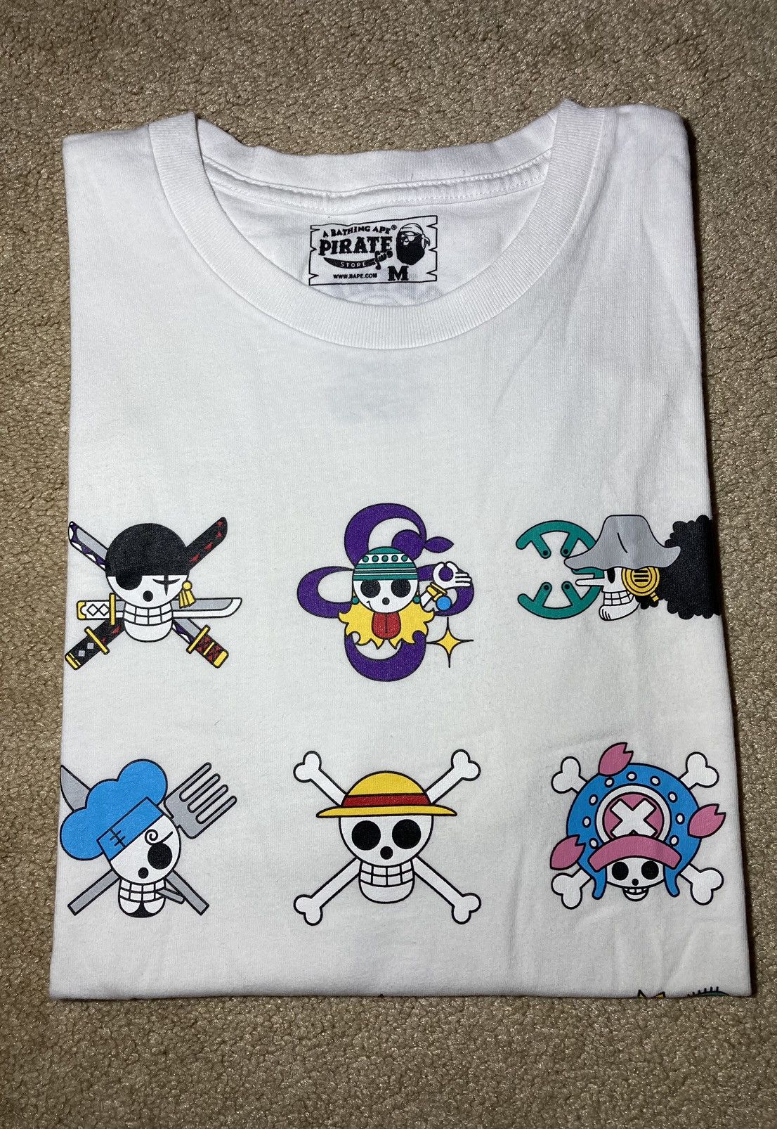 image of 2014 Bape Flags One Piece Tee Medium Wano Anime Manga Milo in White, Men's