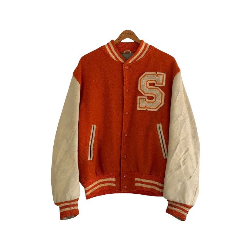 image of Vintage Golden Bear ‘S Alphabet’ Varsity Jacket in Orange, Men's (Size Medium)