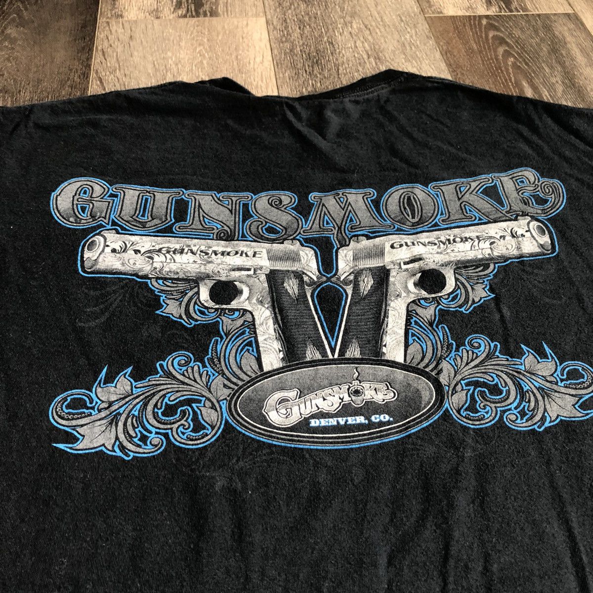 Vintage 2000s Gun Smoke Broken Glass Glock Graphic Logo Tee