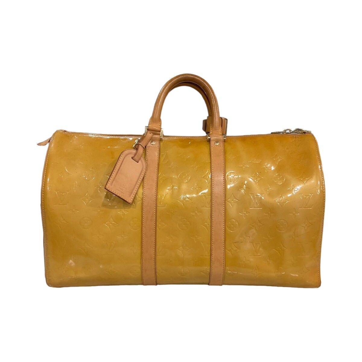 Pre-owned Louis Vuitton Vernis Monogram Keepall 45 Duffle Bag In Yellow