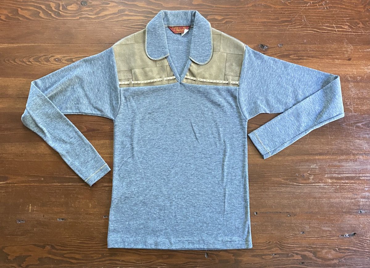 Retrofit Vintage 70’s Bold & Brassy Peter Pan Collar Long Sleeve Polo Size US M / EU 48-50 / 2 - 2 Thumbnail