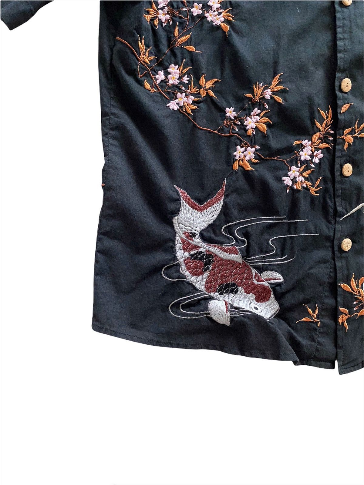 Japanese Brand × Vintage 🇯🇵 Traditional embroidery Koi Button Shirt design Rare Size US L / EU 52-54 / 3 - 4 Thumbnail