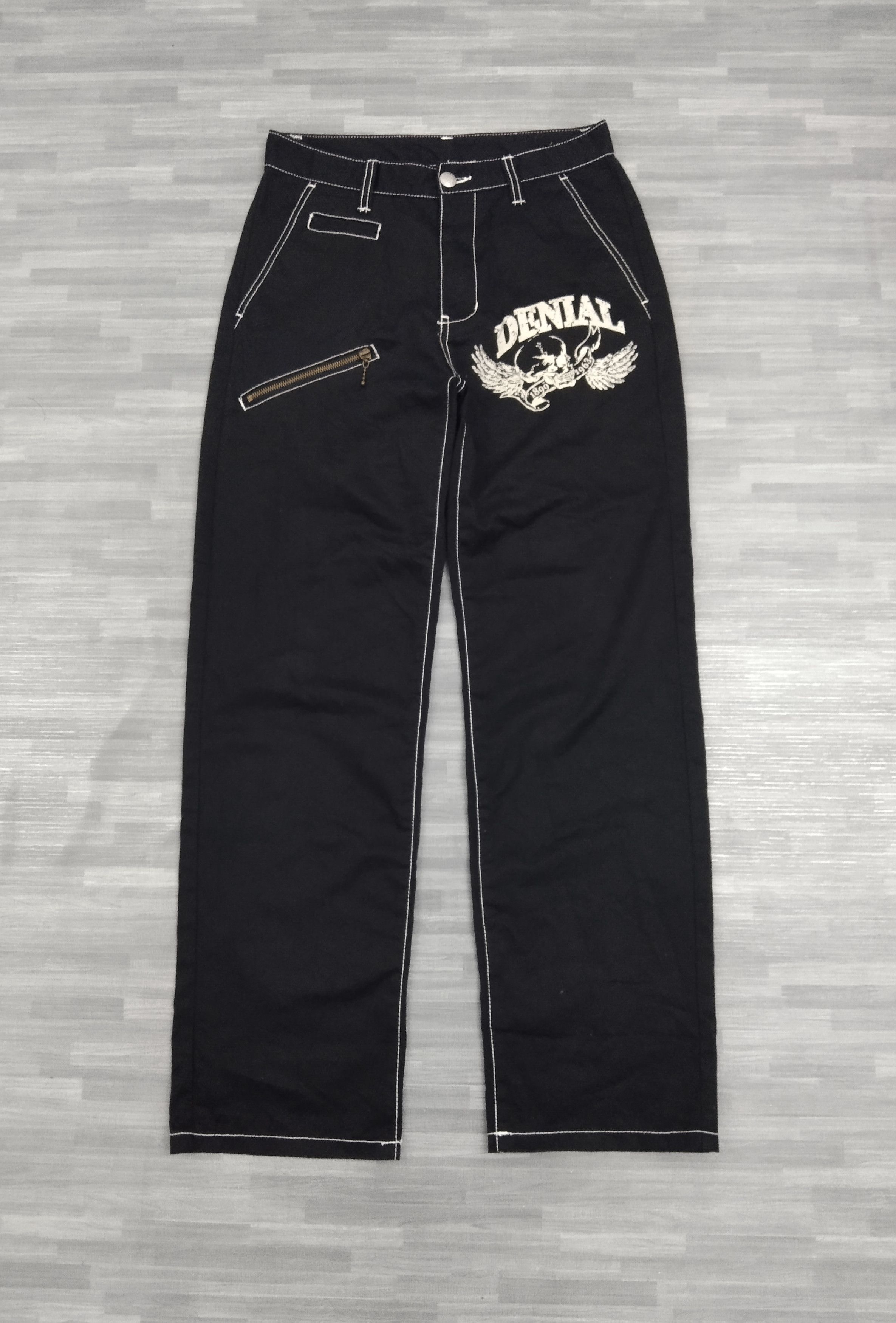 Japanese Brand UNBRAND SKULL DENIAL SCRIPE BLACK CASUAL PANTS Size US 29 - 2 Thumbnail