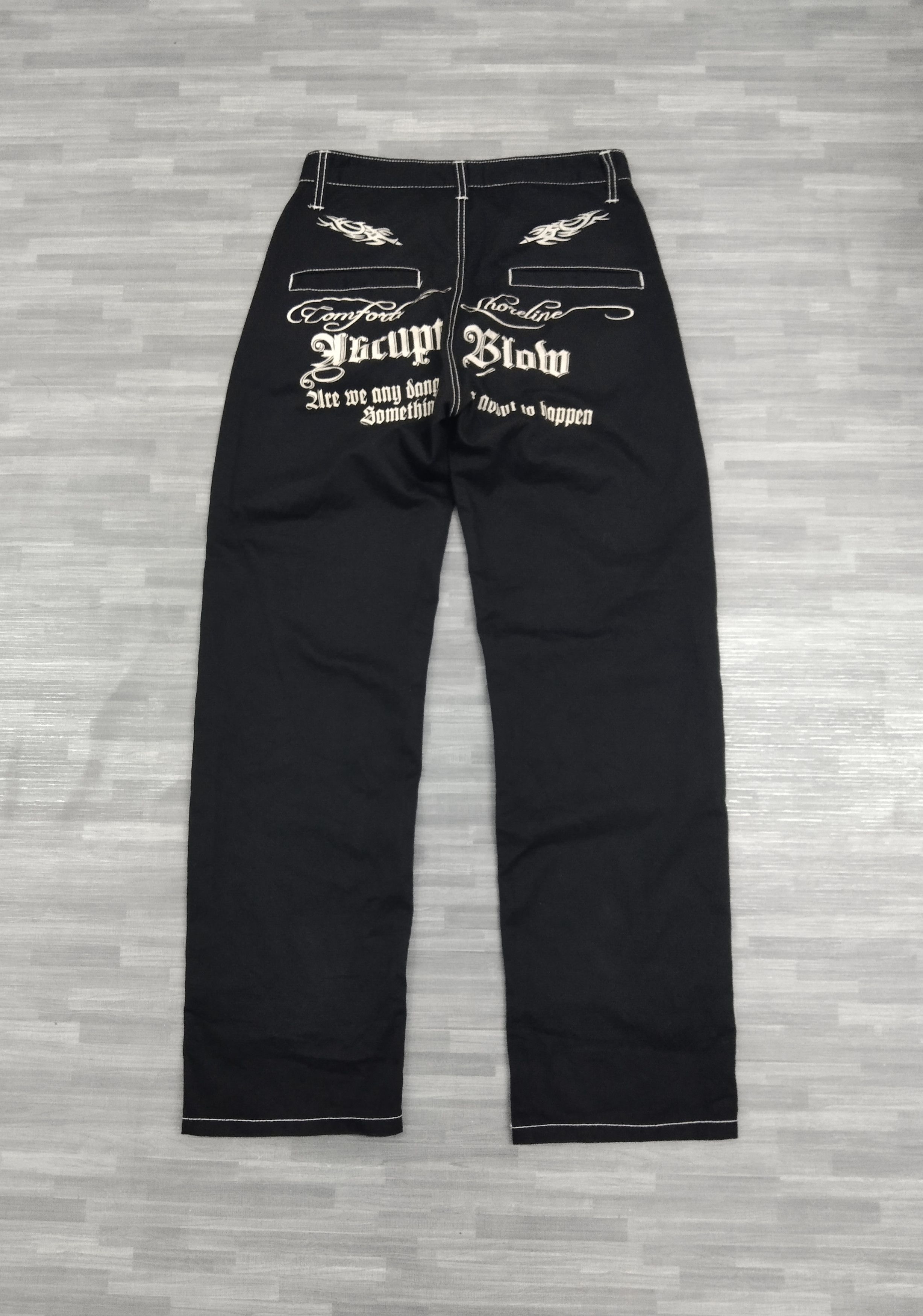Japanese Brand UNBRAND SKULL DENIAL SCRIPE BLACK CASUAL PANTS Size US 29 - 3 Thumbnail