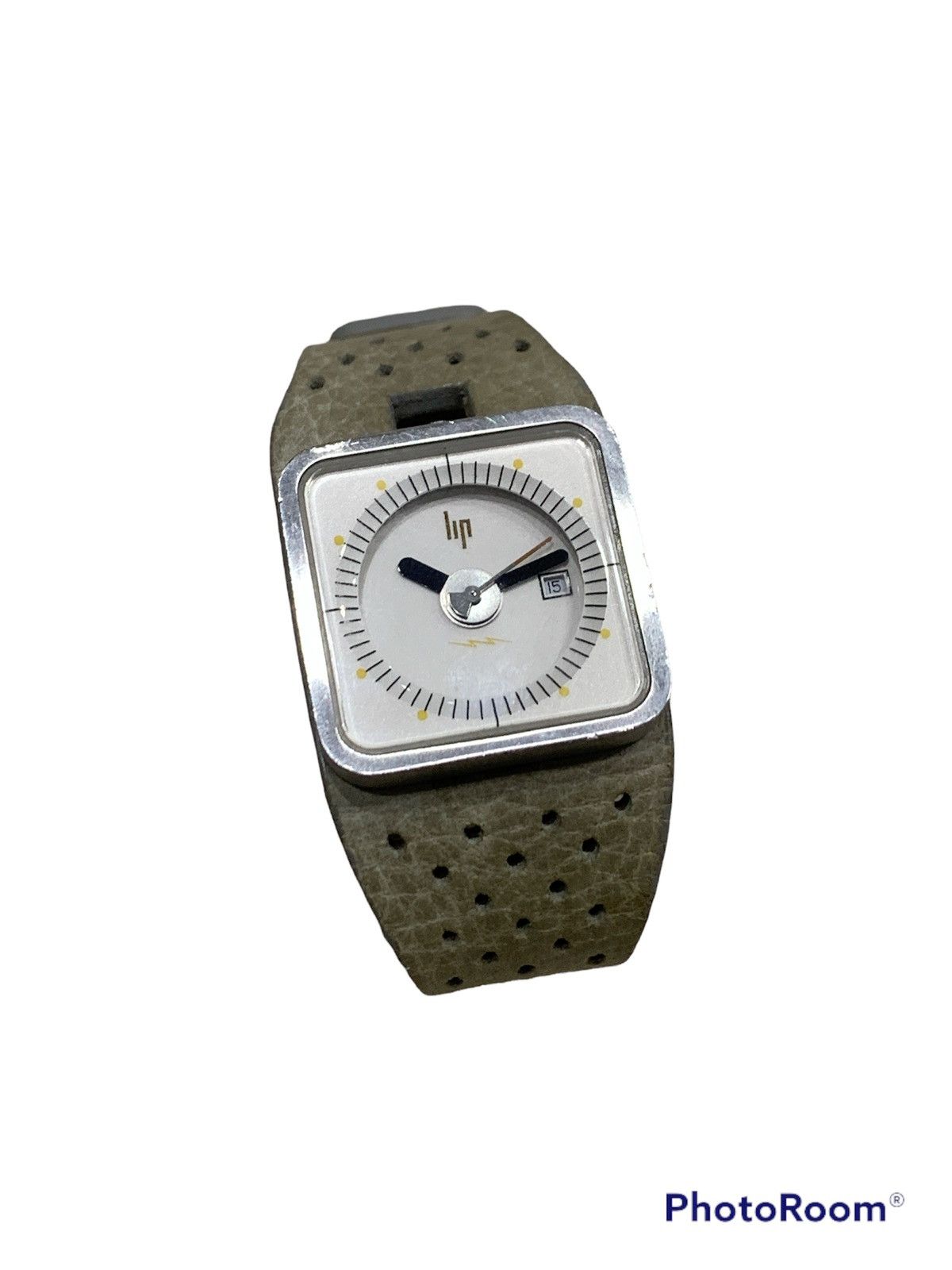 Designer Lip France Montre Big Tv Leather Strap Watch in Grey, Men's