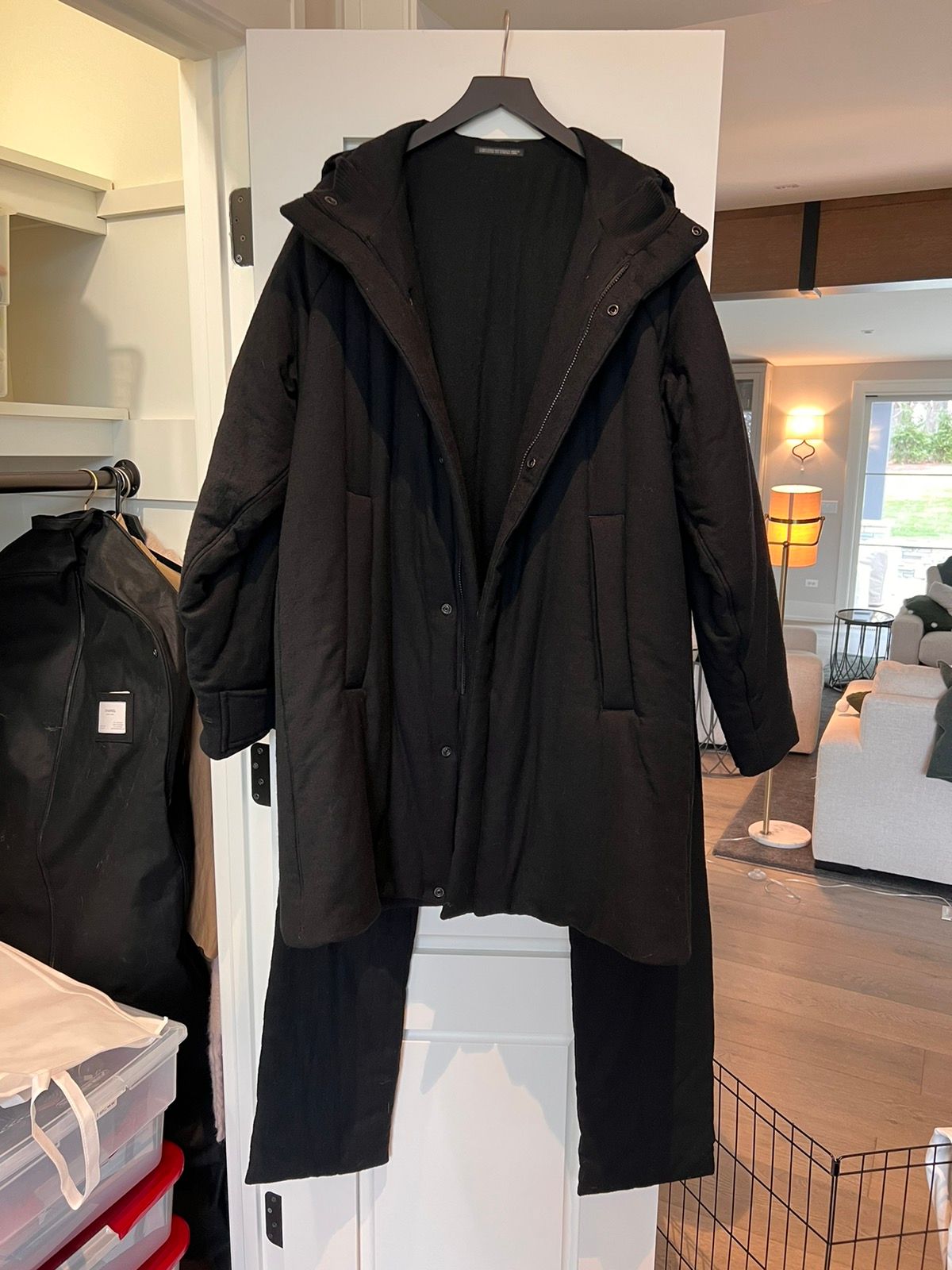 Pre-owned Yohji Yamamoto Pour Homme Padded Coat With Scarves In Black