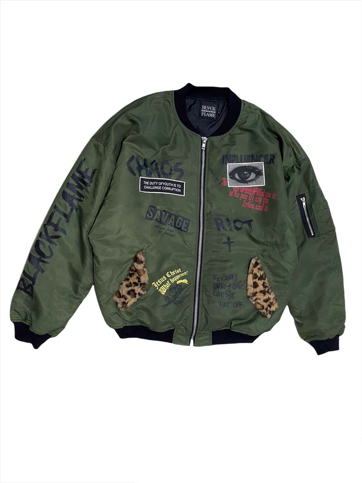 Vintage BLVCK FLAME Chaos Riot Anarchy Bomber jacket Grailed