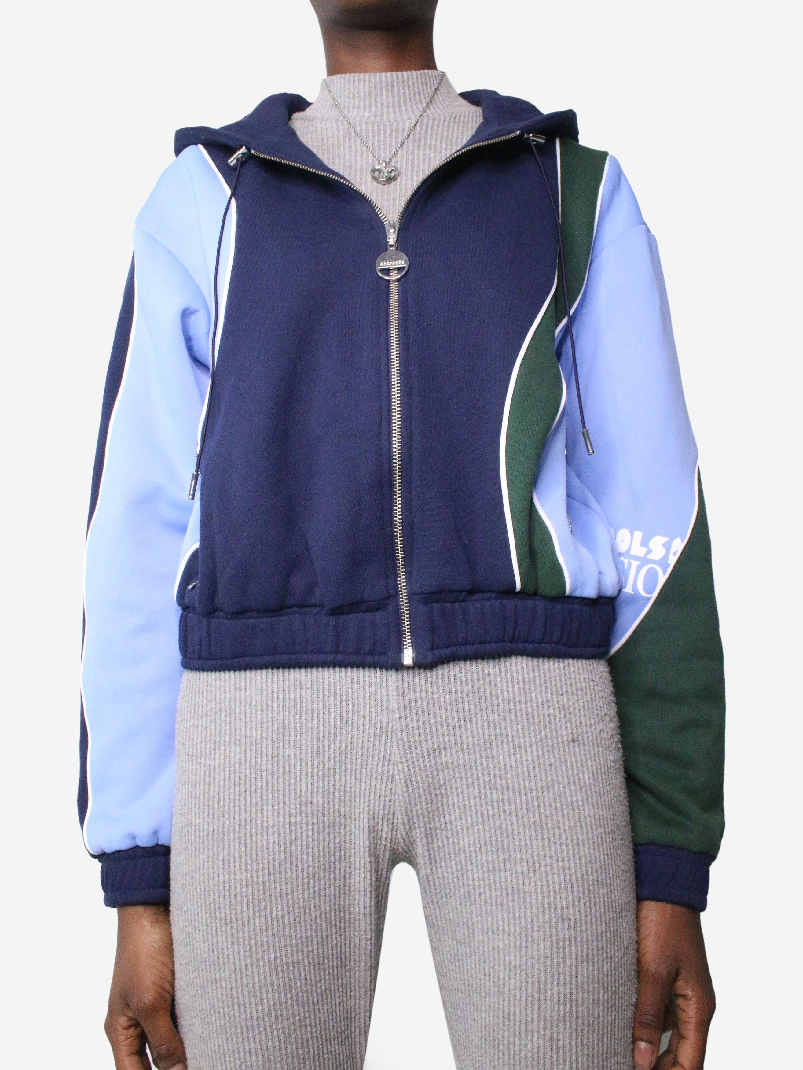 Blue hooded track jacket - size UK 6