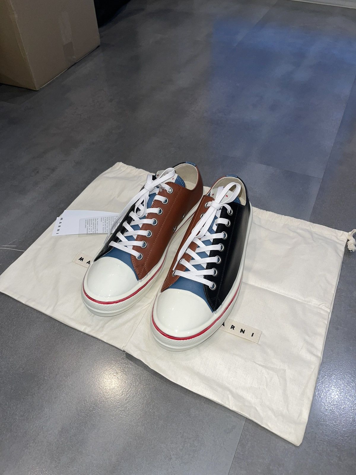 Marni DSWT! Marni Big Logo Tri Tone Logo Low Top Sneakers Size US 12 / EU 45 - 1 Thumbnail