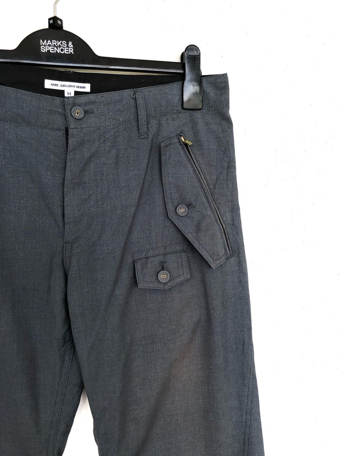 image of Exc. Hare Multi Pocket Button Hem Cargo Pants in Grey, Men's (Size 32)