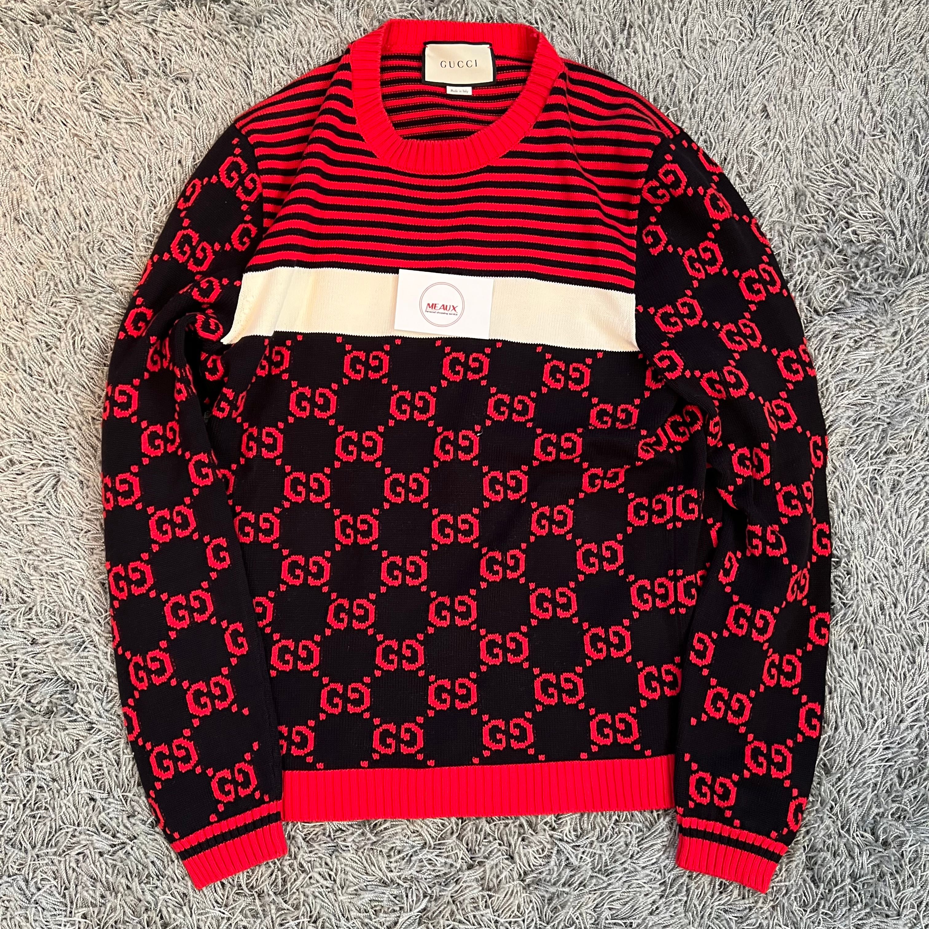 Pre-owned Gucci Gg Logo Red Sweatshirt Knitwear Sweater L Ghost