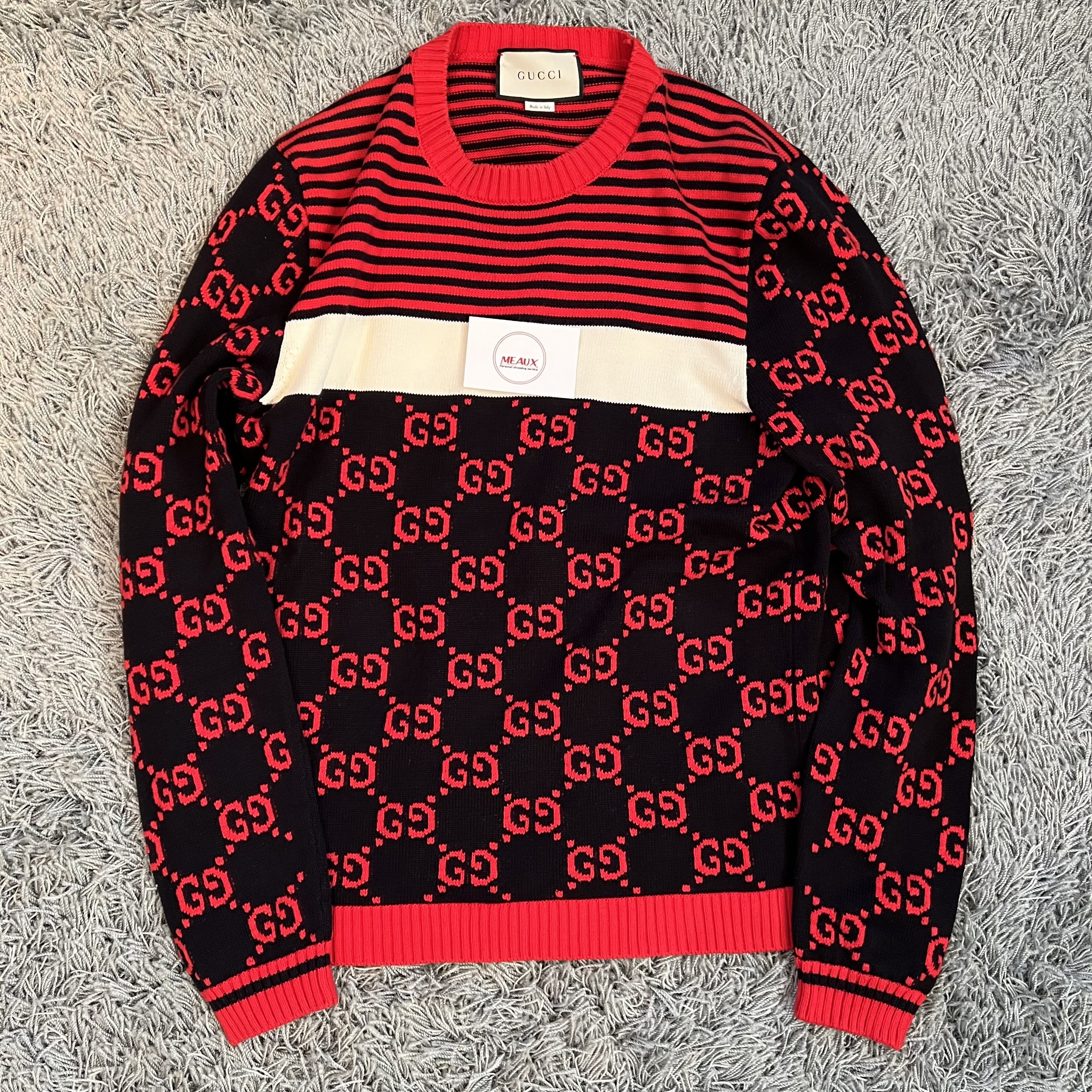 Image of Gucci GG Logo Red Sweatshirt Knitwear Sweater L Ghost, Men's (Size Large)