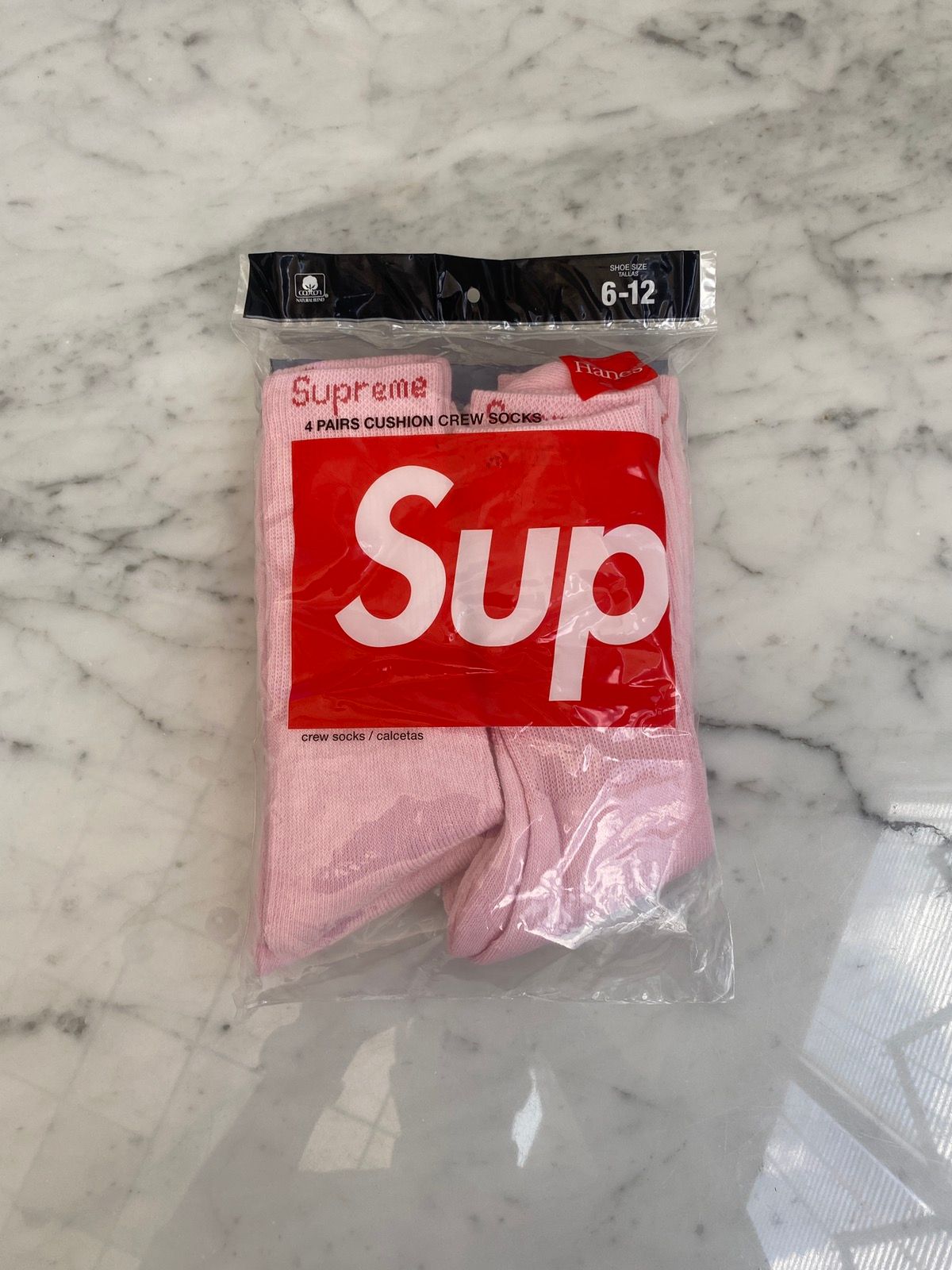 Pre-owned Supreme Hanes Pink Logo Knit Crew Socks 4 Pack Fw21 Ds