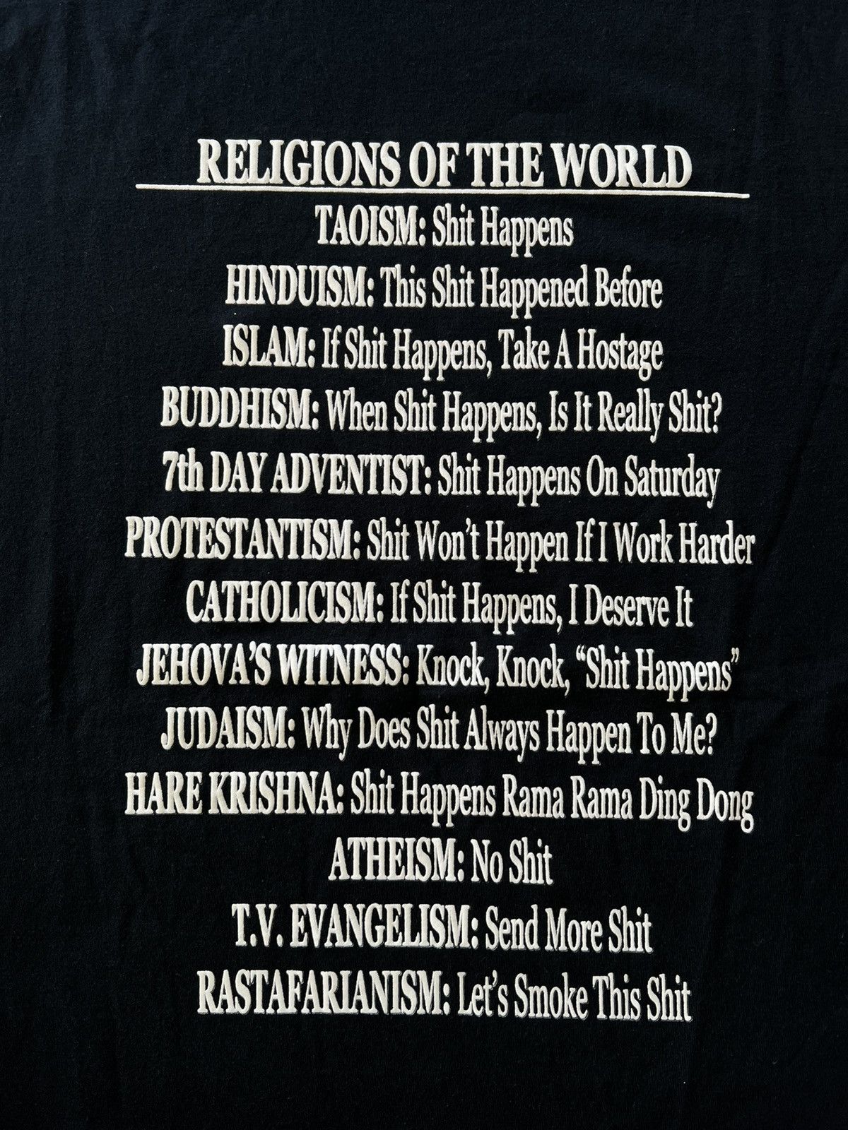 Band Tees Vintage 2000s Religions of the World Shit Happens Black Tee Size US L / EU 52-54 / 3 - 5 Thumbnail