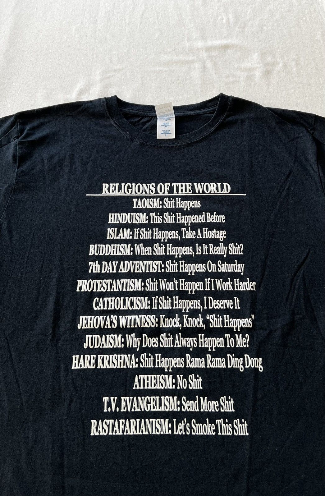 Band Tees Vintage 2000s Religions of the World Shit Happens Black Tee Size US L / EU 52-54 / 3 - 3 Thumbnail