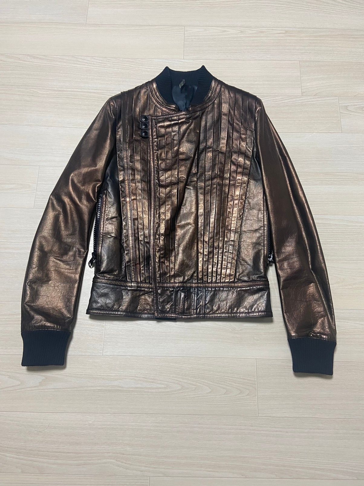 Pre-owned Dior X Kris Van Assche 44 Dior Homme Ss09 Wrinkled Leather Bomber Rider Jacket In Gold