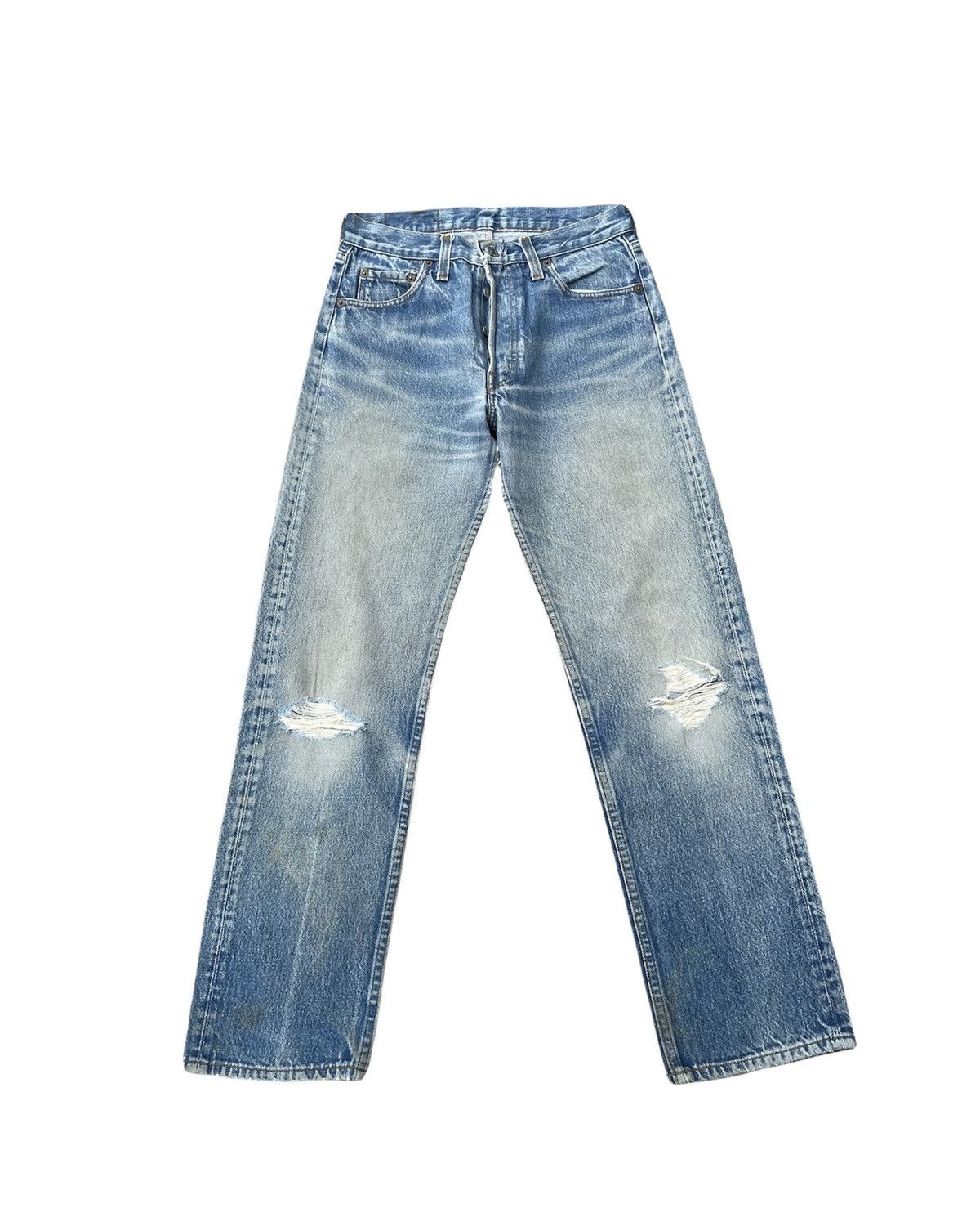 image of Distressed Denim x Levis Vintage Levi’S 501 E 1985 Aging Stone Wash Distressed in Blue (Size 28)