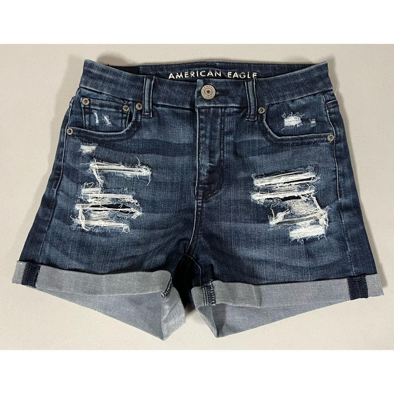 AE Distressed Stone-Washed Denim Jean Shorts Bottoms Size 0🤍