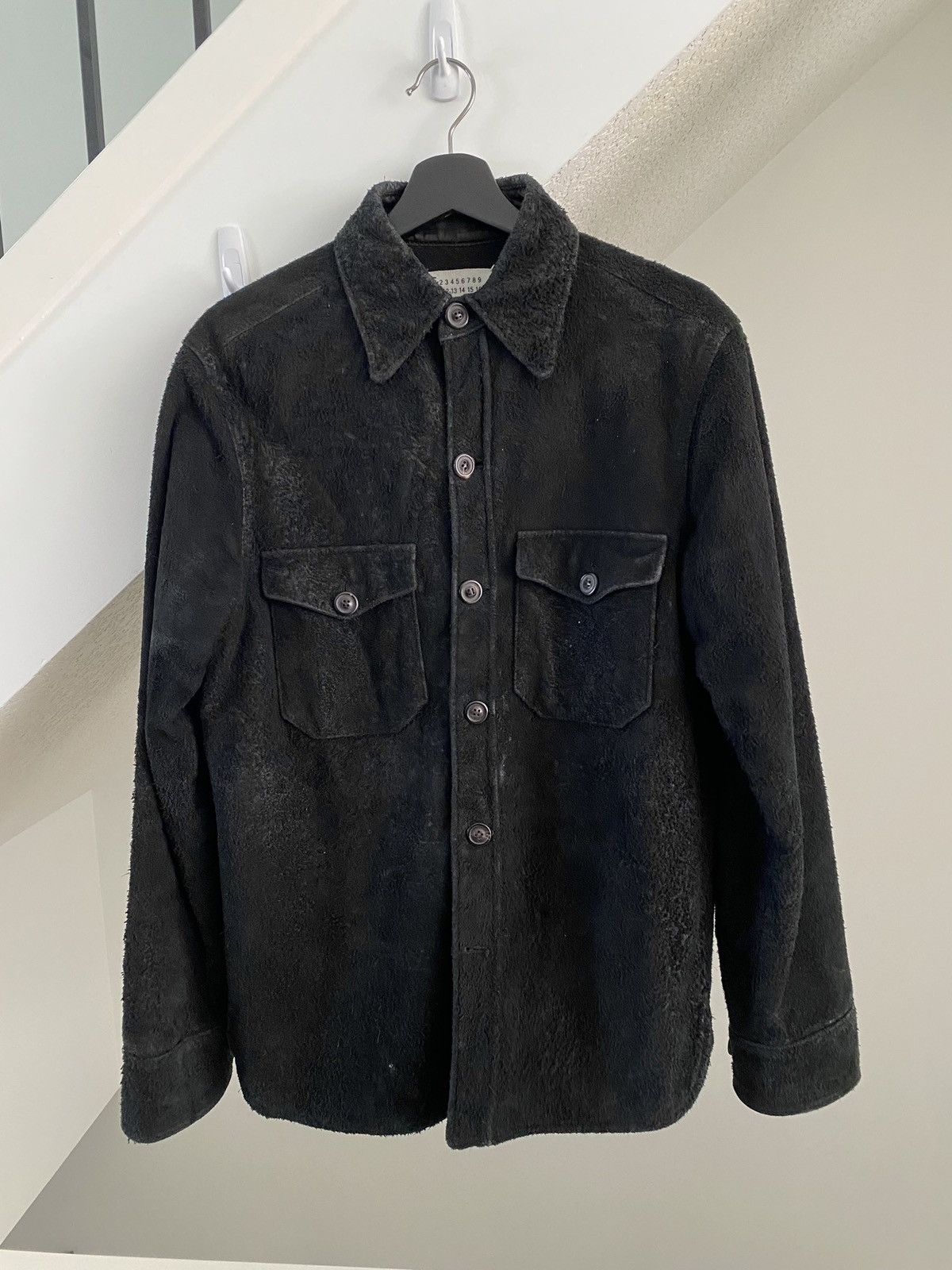 image of Maison Margiela Fall 2004 Heavy Leather Shirt Jacket in Black, Men's (Size Medium)