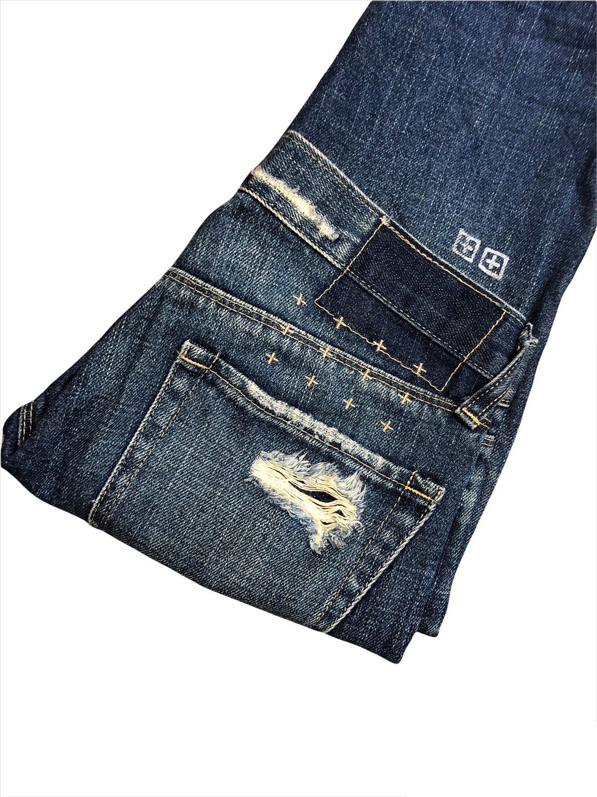 image of Distressed Denim x Ksubi Grailksubi Van Winkle Scooter 05 Bit Flare Denim in Indigo Blue (Size 26)
