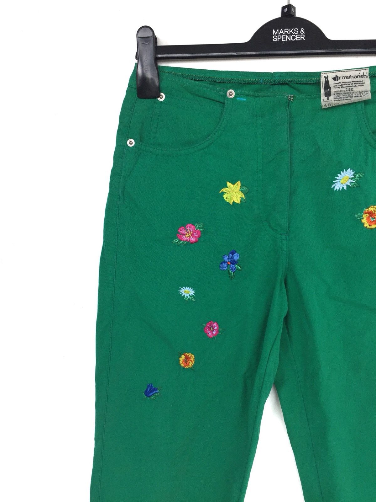 image of Maharishi Floral Embroidered Poplin Cropped Pants in Green, Men's (Size 27)