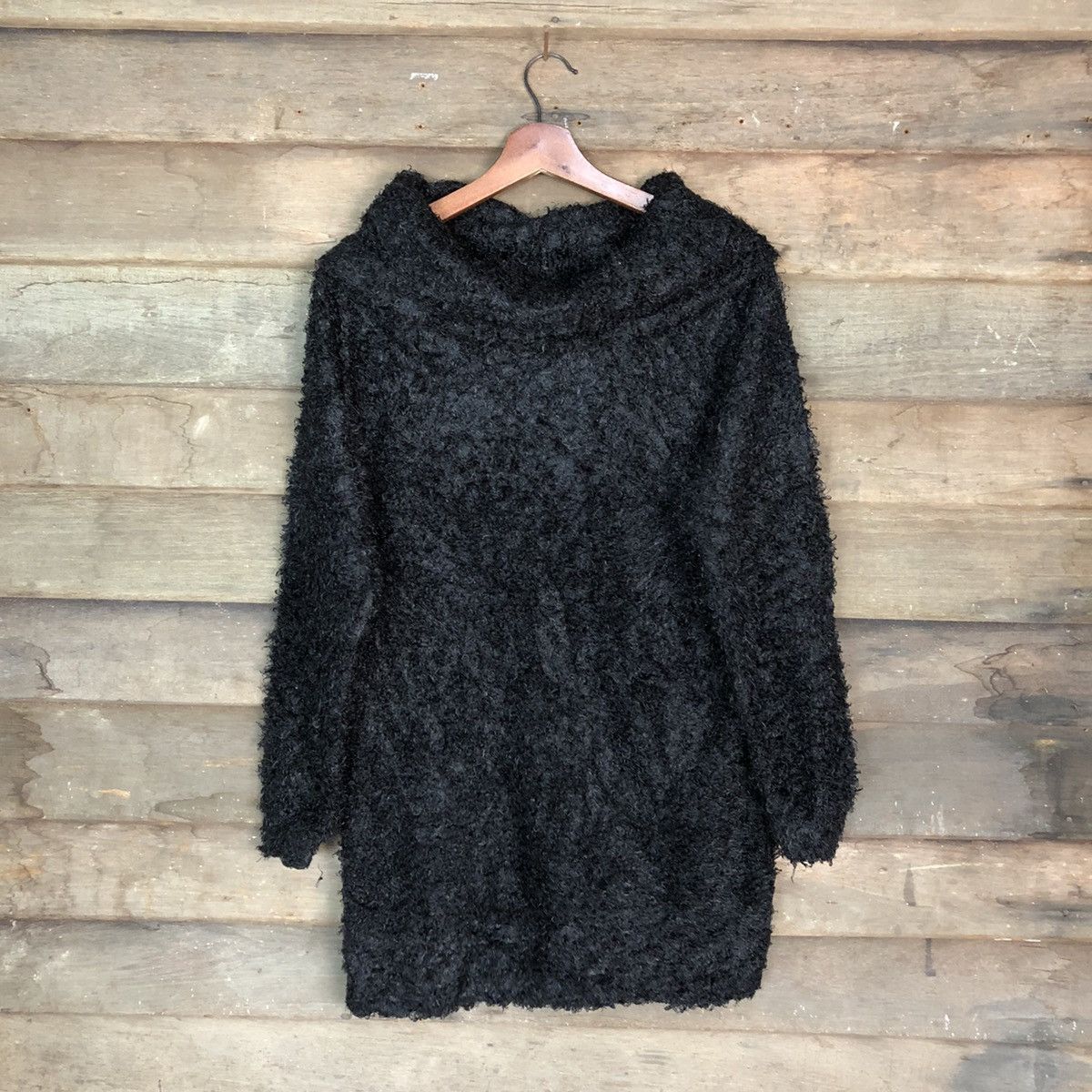 image of Homespun Knitwear Black Shag Shaggy Fur Mohair Knitwear 6696, Men's (Size Medium)
