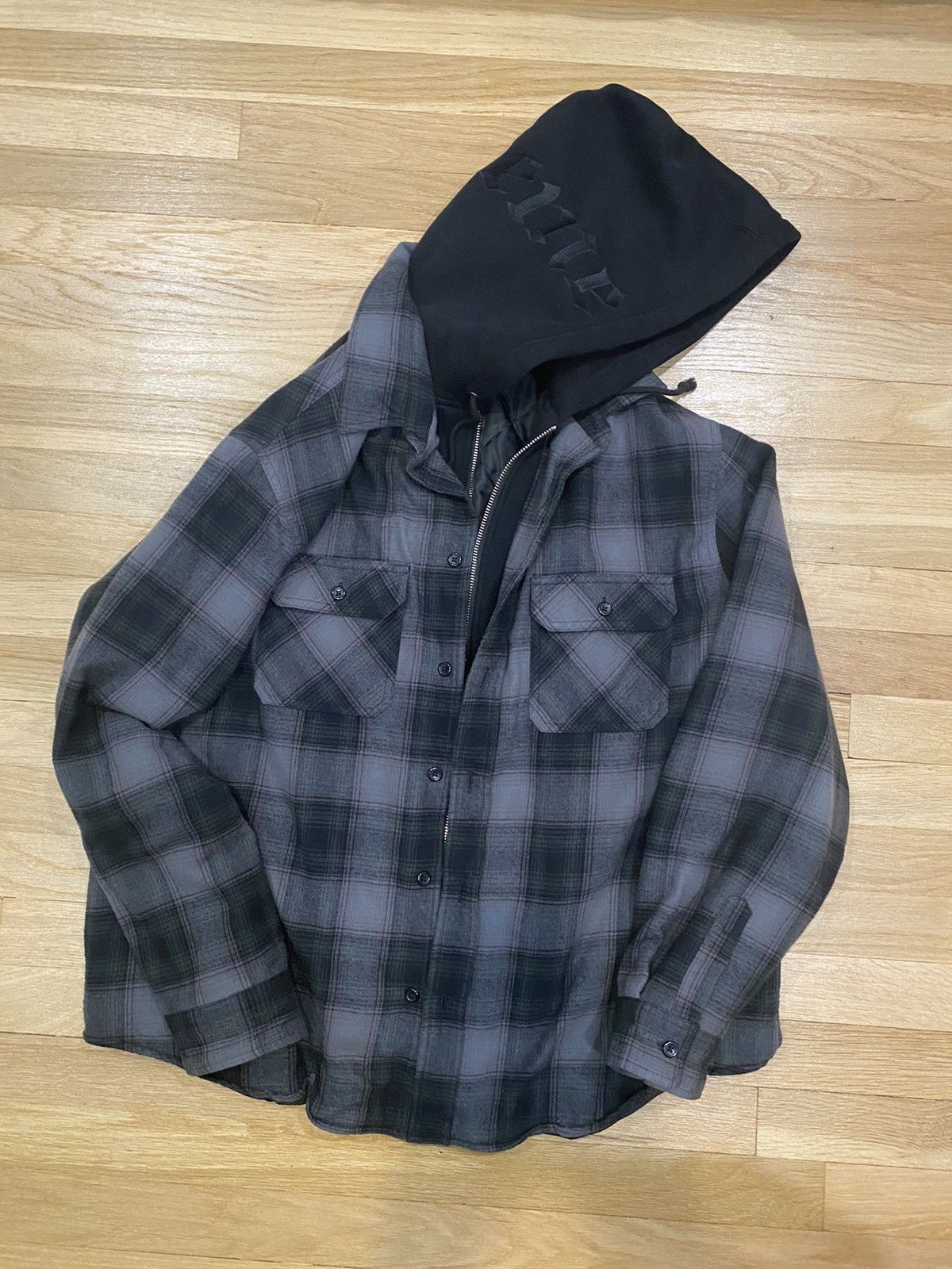Supreme Supreme Hooded Flannel Zip Up Shirt Black | Grailed