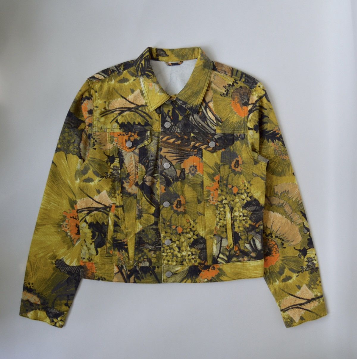 image of Dries Van Noten S/s 20 Floral Print Denim Jacket in Yellow, Men's (Size Large)