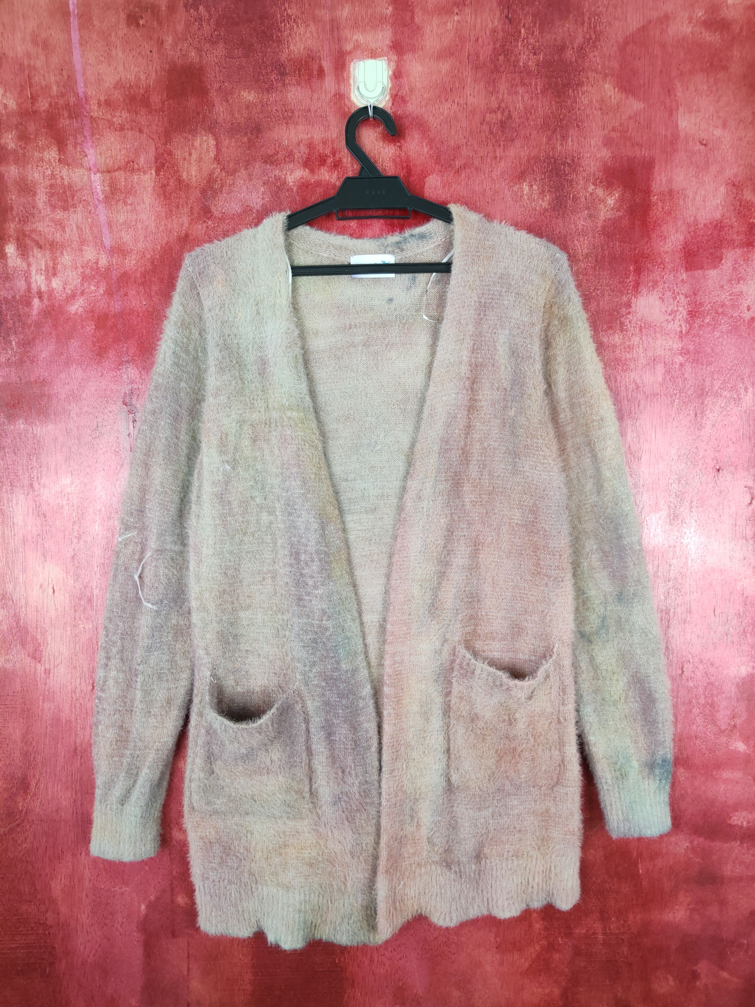 image of Naughty Dog Faded Cardigan Shaggy Fur Mohair Knitwear S407 in Purple/Maroon, Women's (Size Medium)