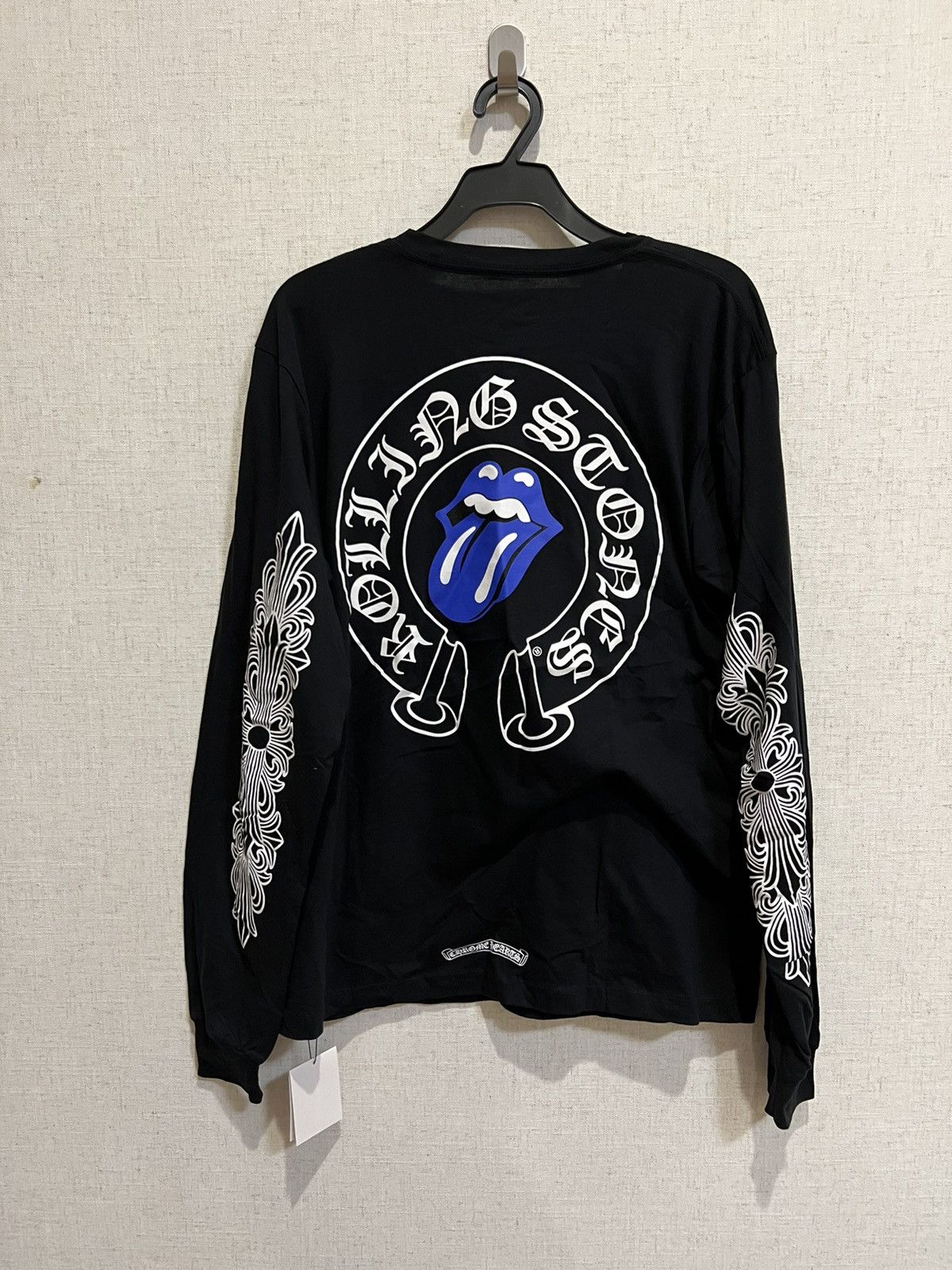 Chrome Hearts Rolling Stones blue tongue horseshoe long sleeve tee