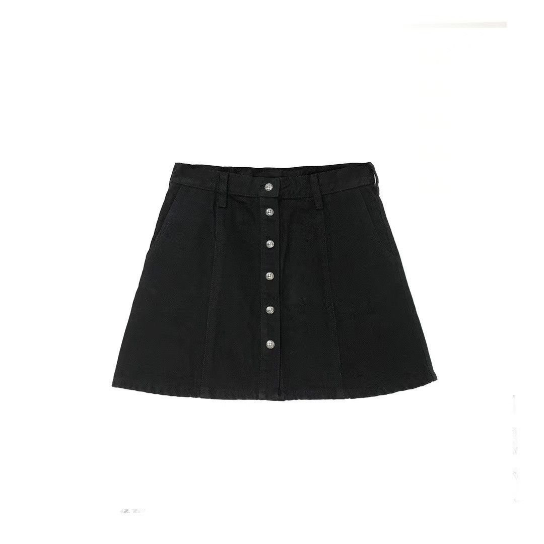 image of Chrome Hearts Silver Button Canvas Skirt in Black, Women's (Size 27)