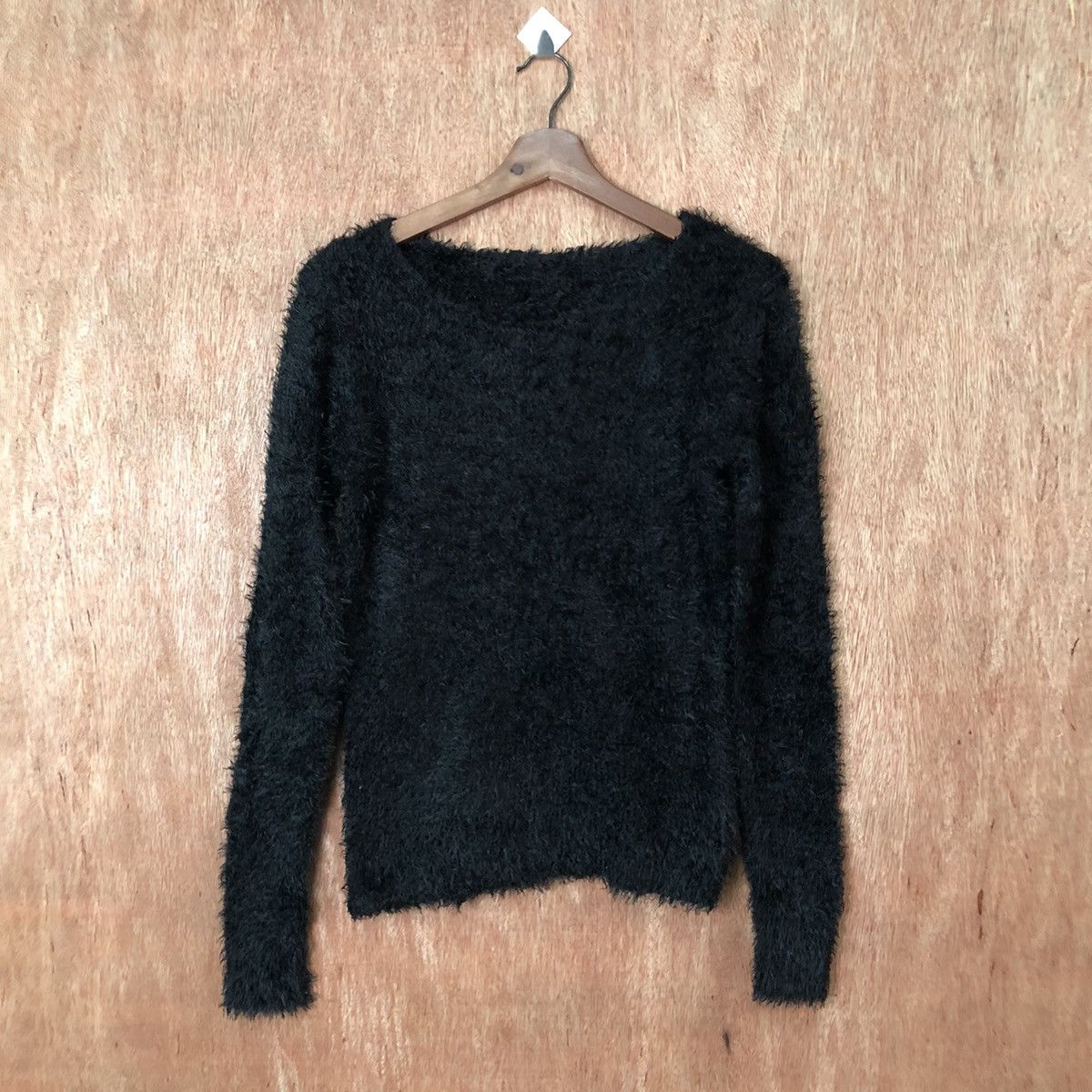 Japan black Shag Shaggy Fur Mohair Knitwear #6394