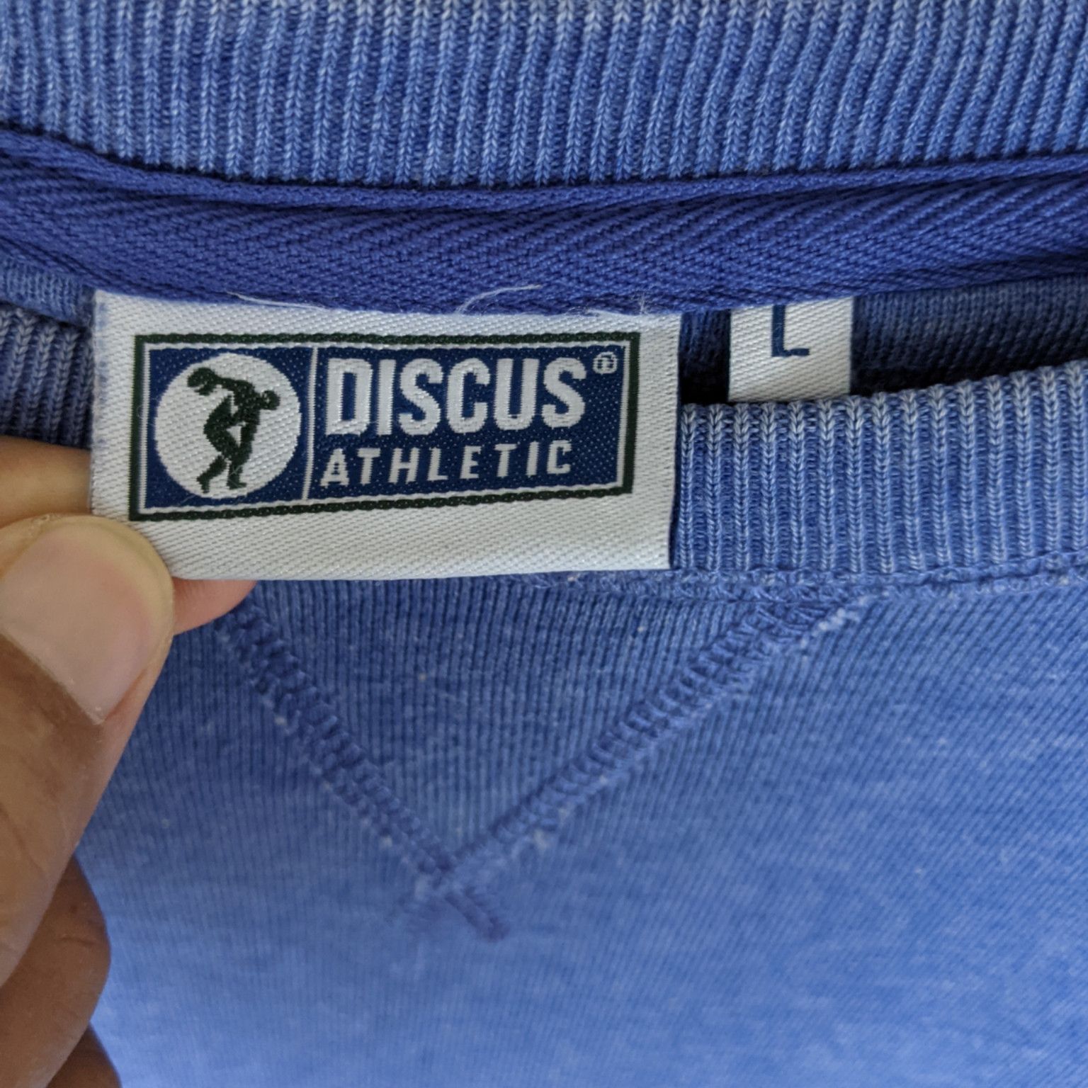 Vintage DISCUS ATHLETE Plain Blue Jumper Sweatshirt Size US L / EU 52-54 / 3 - 7 Thumbnail