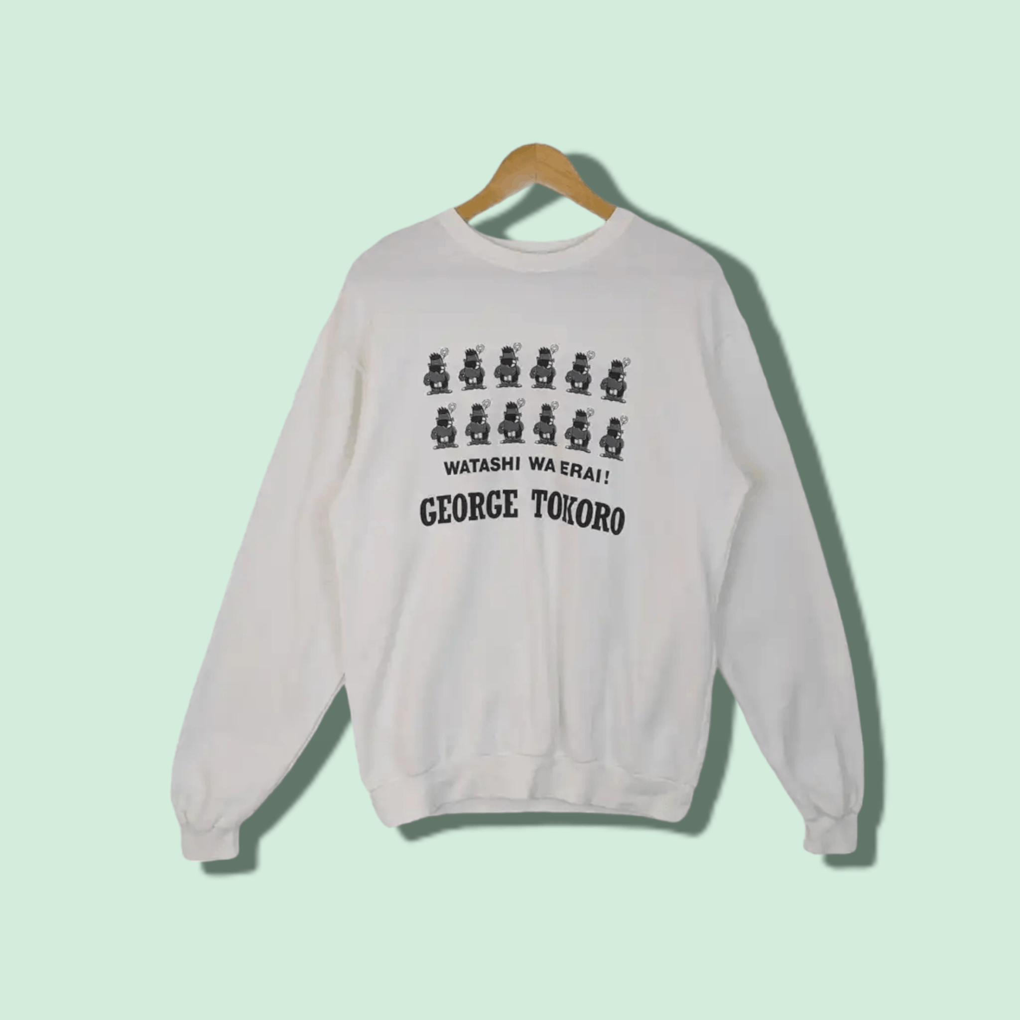image of Milestone George Tokoro Japanese Comedian Manga Anime Sweatshirt in White, Men's (Size Medium)