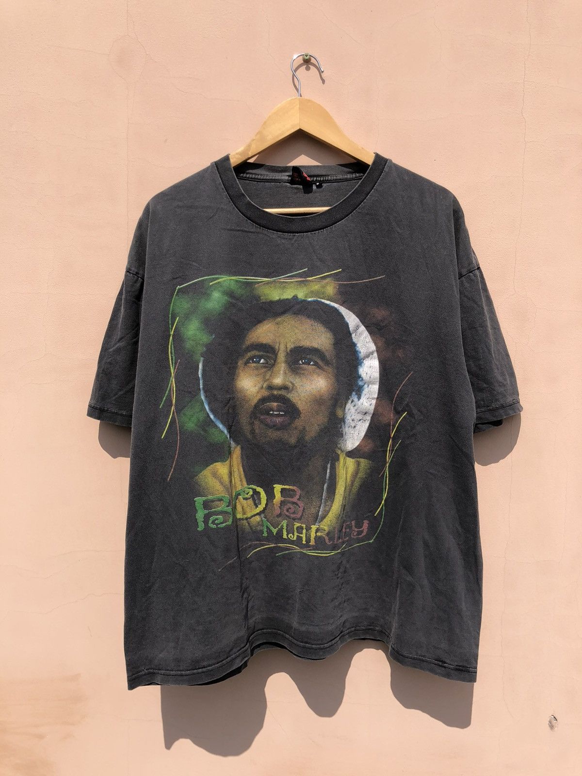 Pre-owned Band Tees X Rock T Shirt Vintage 90's Bob Marley Jamaica Bootleg Black Faded Tee