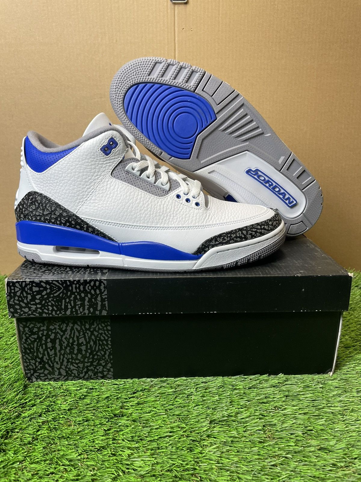 Pre-owned Jordan Brand 3 Racer Blue Size 12 New Shoes In White