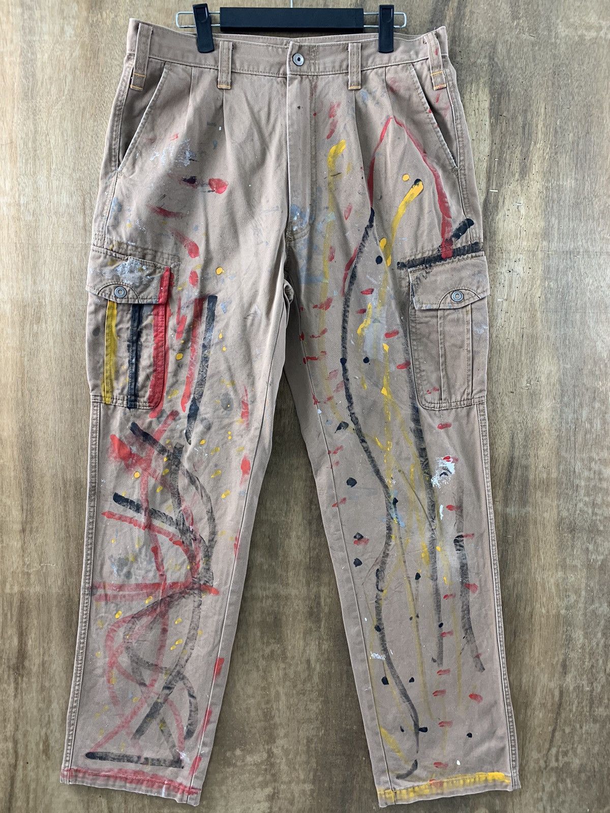Japanese Brand Cargo Pants Painted Custom Multipocket Brown Streetwear Size US 30 / EU 46 - 1 Thumbnail