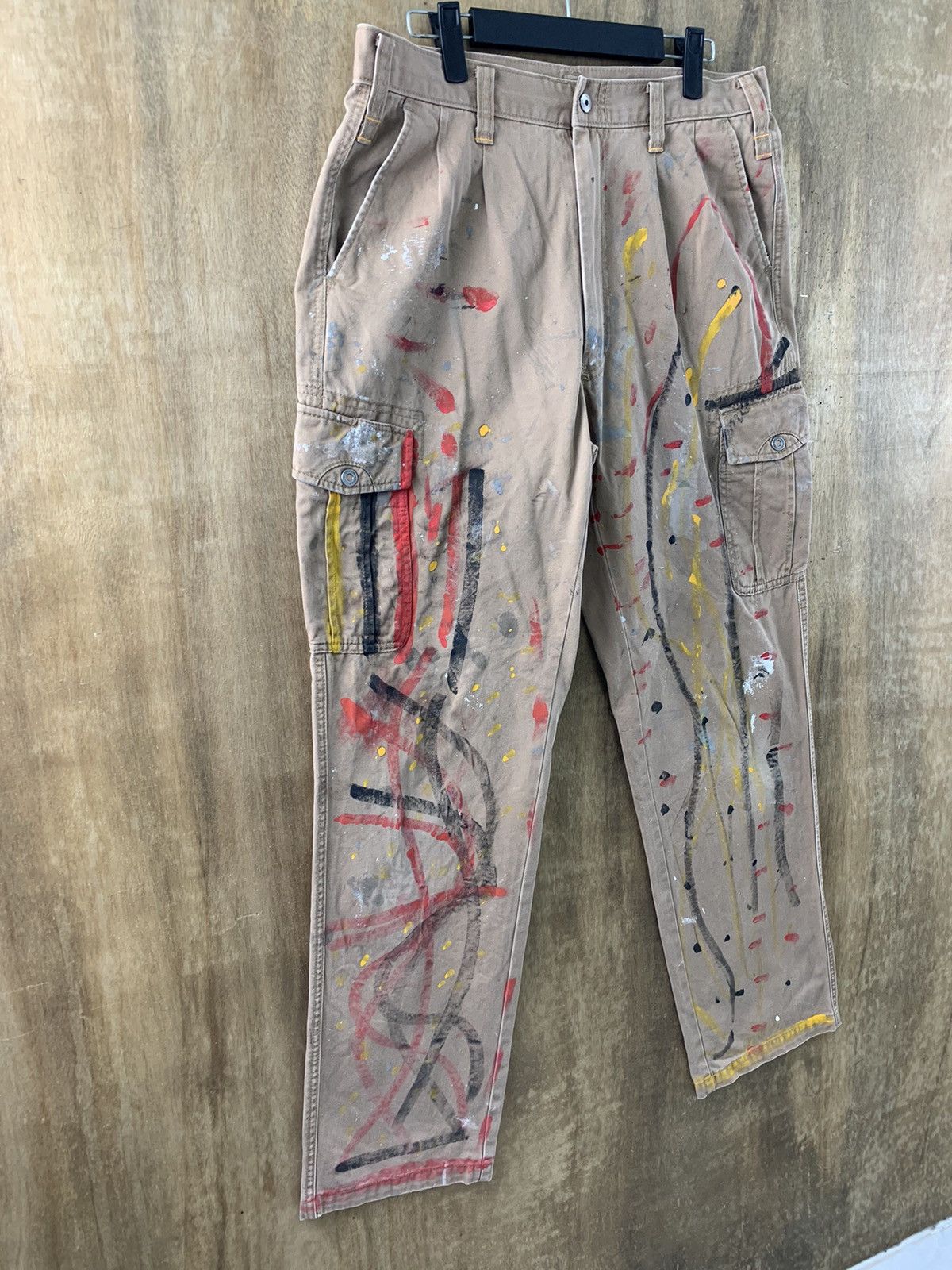 Japanese Brand Cargo Pants Painted Custom Multipocket Brown Streetwear Size US 30 / EU 46 - 4 Thumbnail
