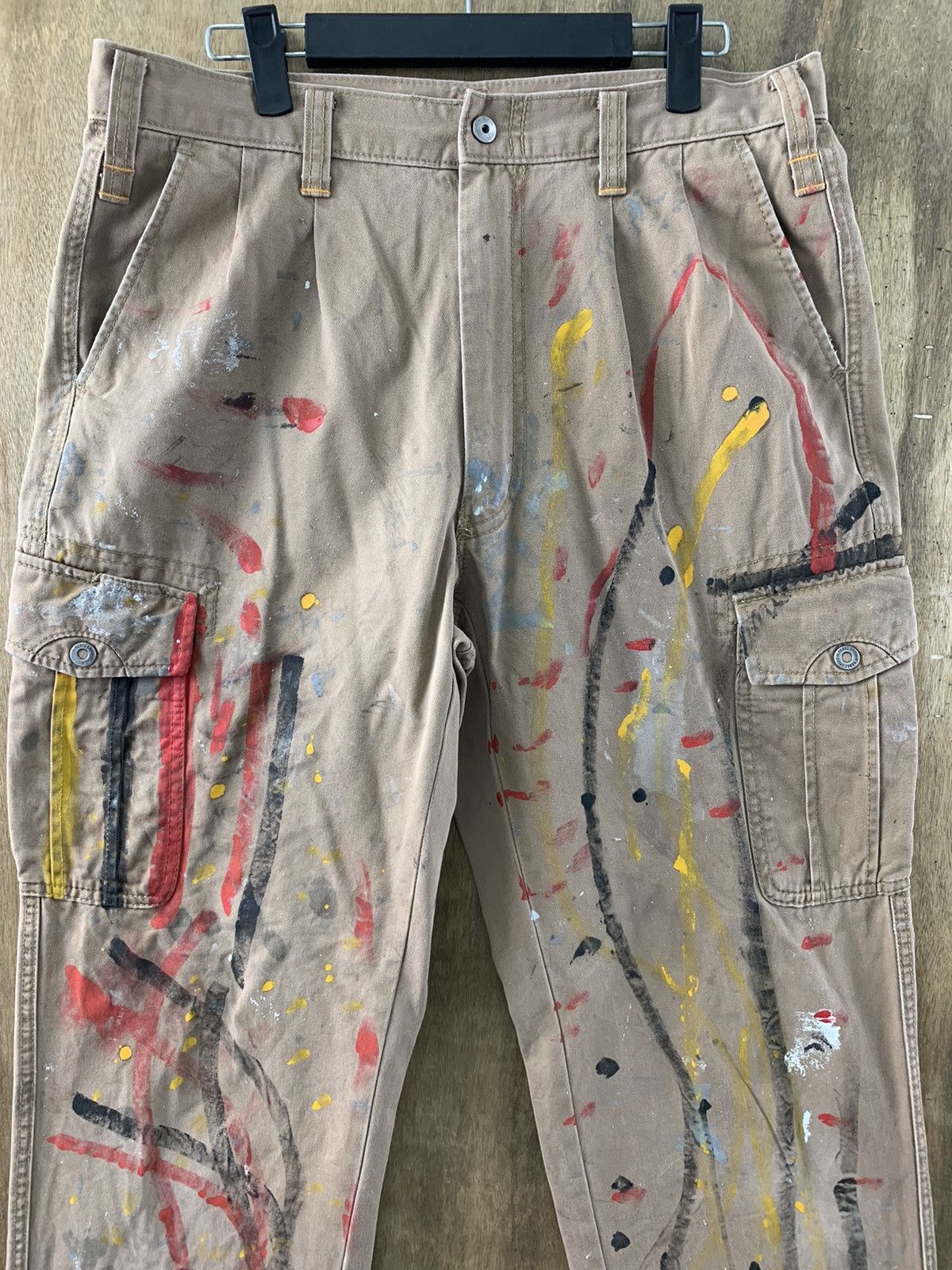 Japanese Brand Cargo Pants Painted Custom Multipocket Brown Streetwear Size US 30 / EU 46 - 2 Thumbnail