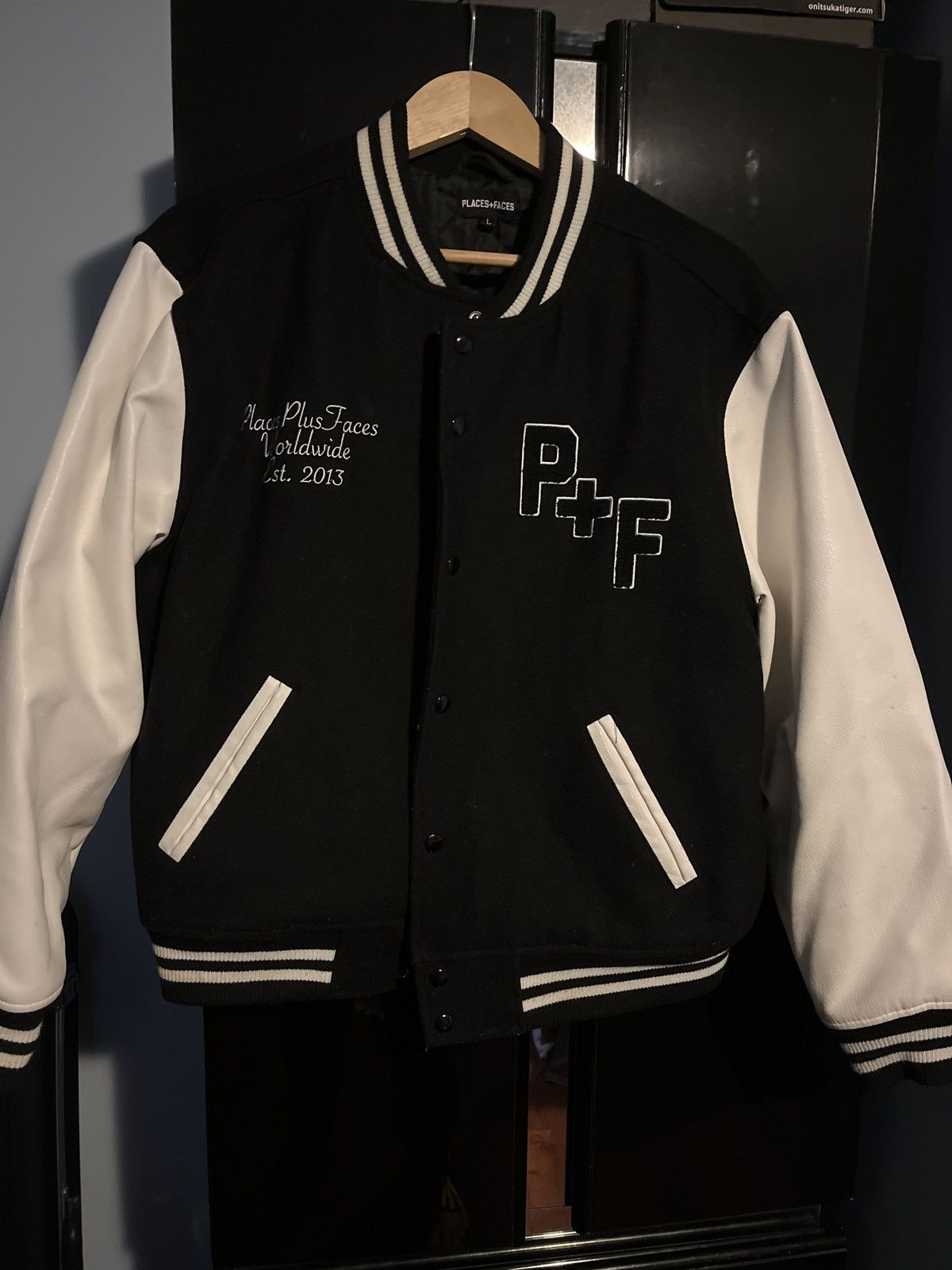 image of Places Faces Places + Faces OG A$Ap Rocky Varsity in Black, Men's (Size Large)