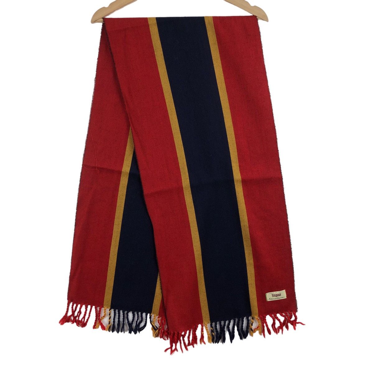 image of Italian Designers x Sisley Vintage Sisley Scarves Muffler Multicoloured Wool Italian in Red Navy, W