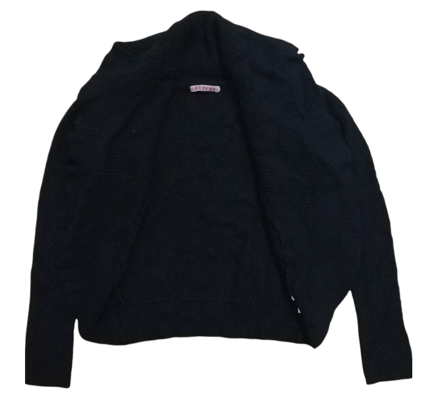 Japanese Brand 🔥Velvet Black Shawl Collar Knit Buttonless Cardigan Size S / US 4 / IT 40 - 1 Thumbnail