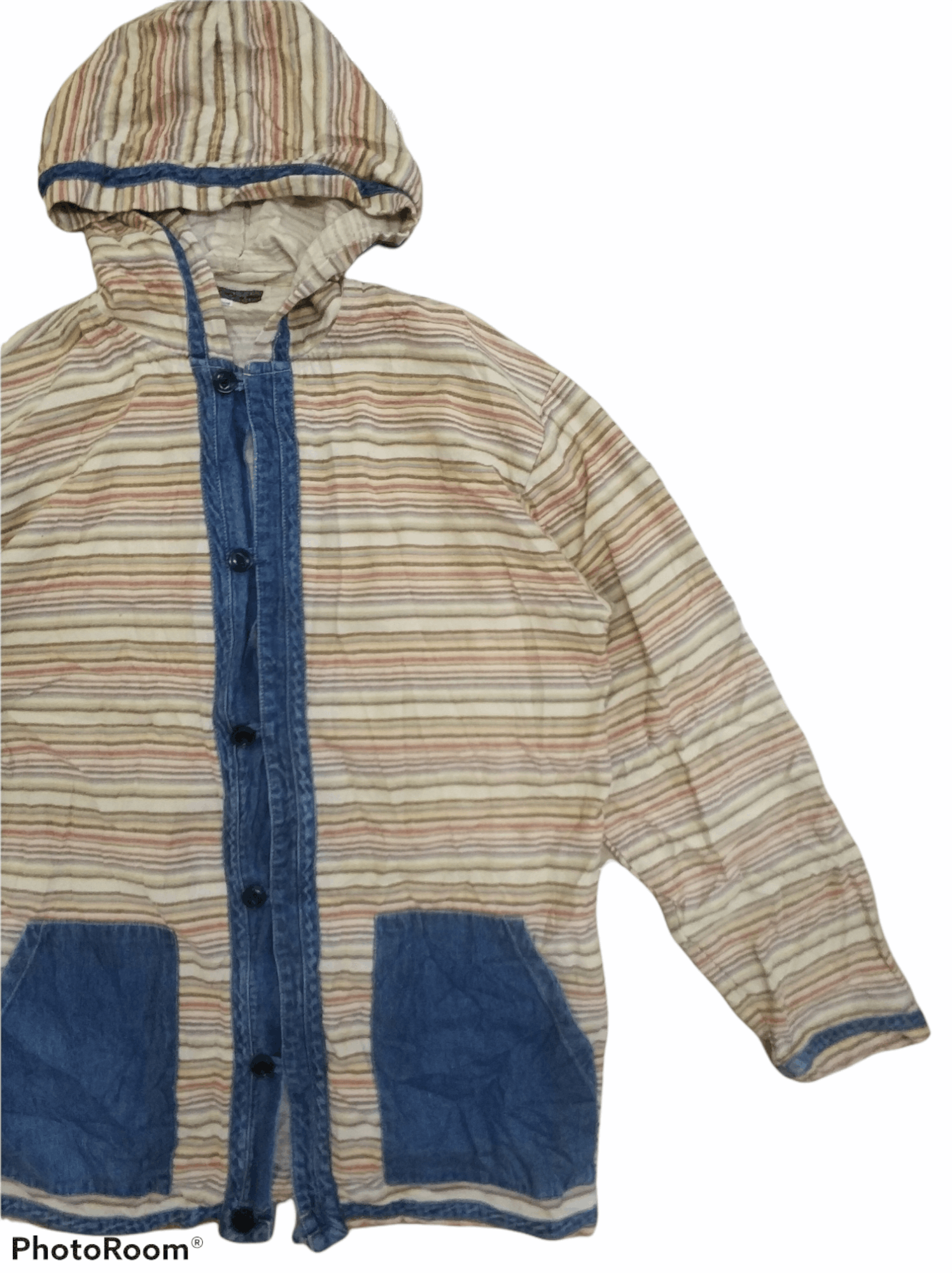Japanese Brand 🔥Stripe Hoodies Duffle Overshirts Jacket Size US M / EU 48-50 / 2 - 3 Thumbnail