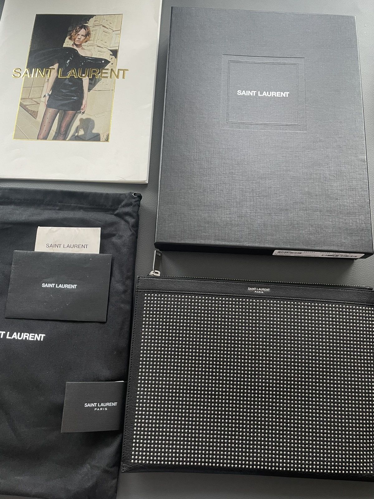 Hedi Slimane Super Runway Iconic Classic Studded Leather Pouch Bag Clutch Size ONE SIZE - 16 Thumbnail