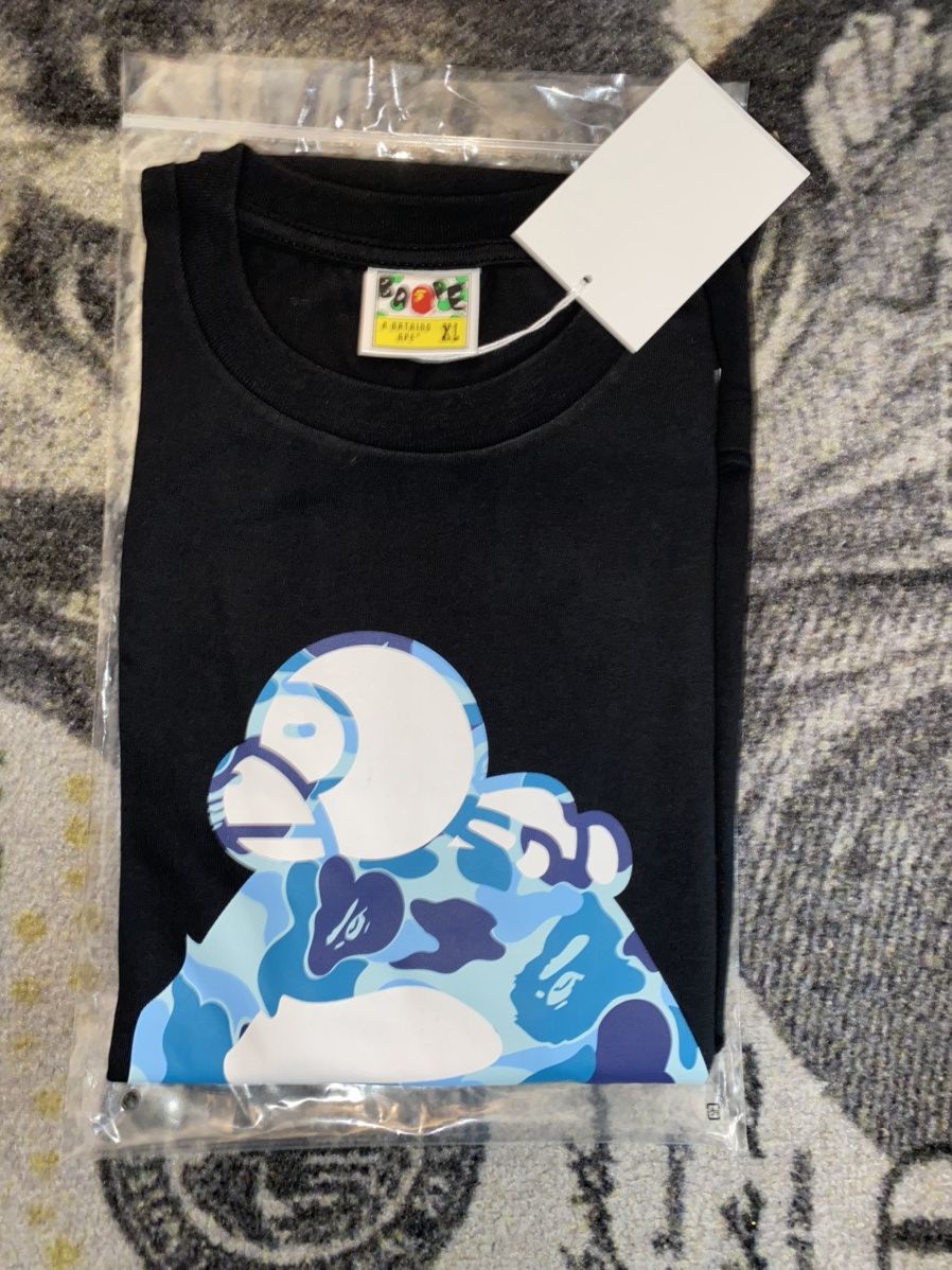 image of Bape Abc Camo Milo On Big Ape Tee Black/blue in Black Blue Camo, Men's (Size XL)