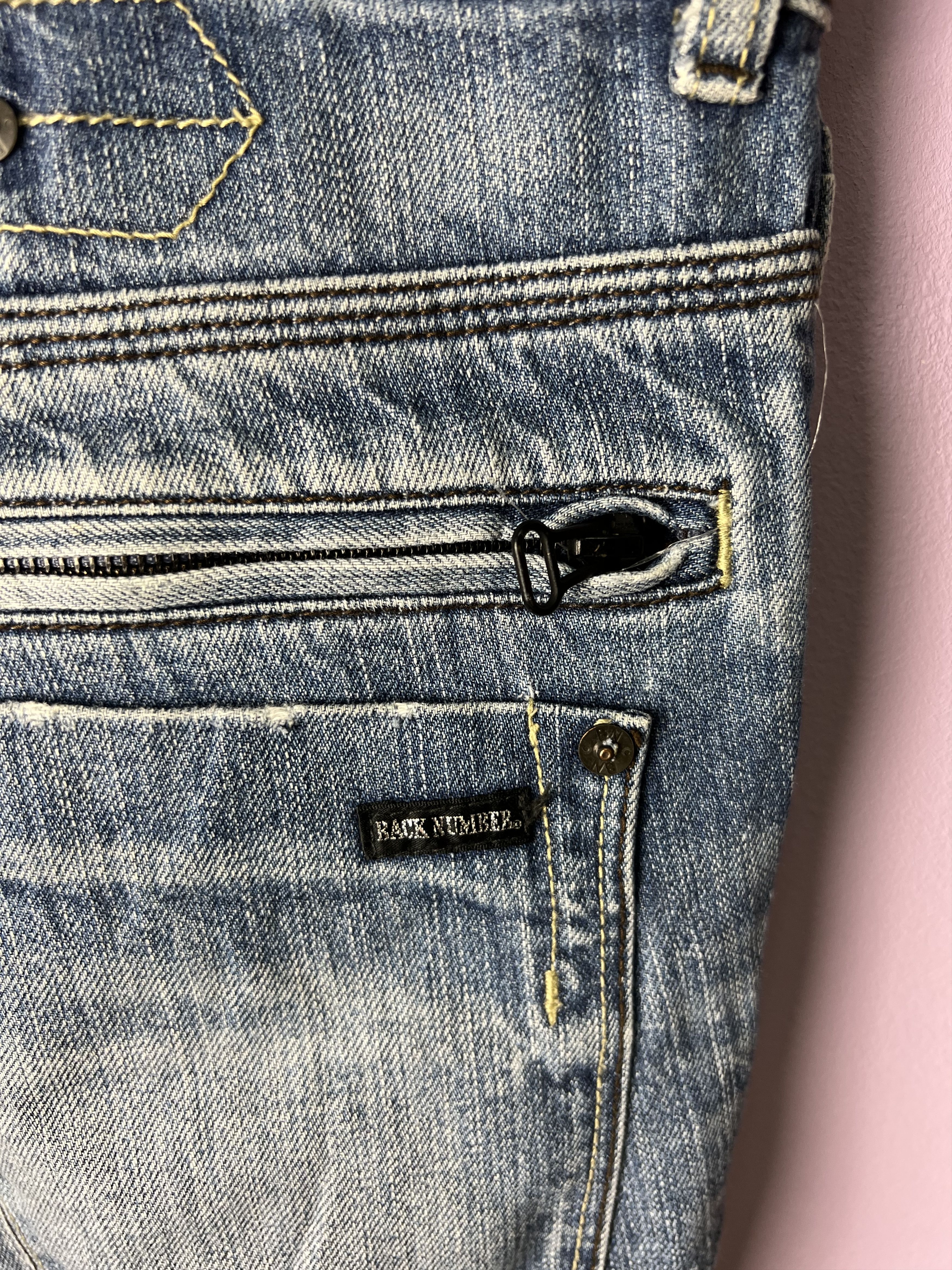 Japanese Brand 🔥Vintage Back Number Black Distressed Flared Denim Size US 36 / EU 52 - 13 Thumbnail