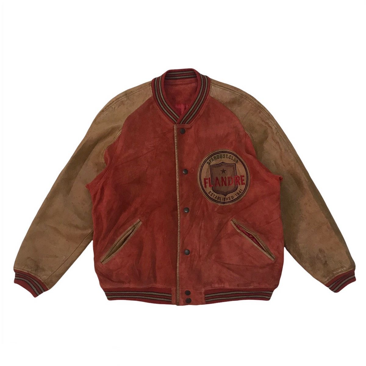 image of Leather Jacket x Varsity Jacket VTG Flandre Stardust Club Cowhide Leather Varsity Jacket (Size Medi